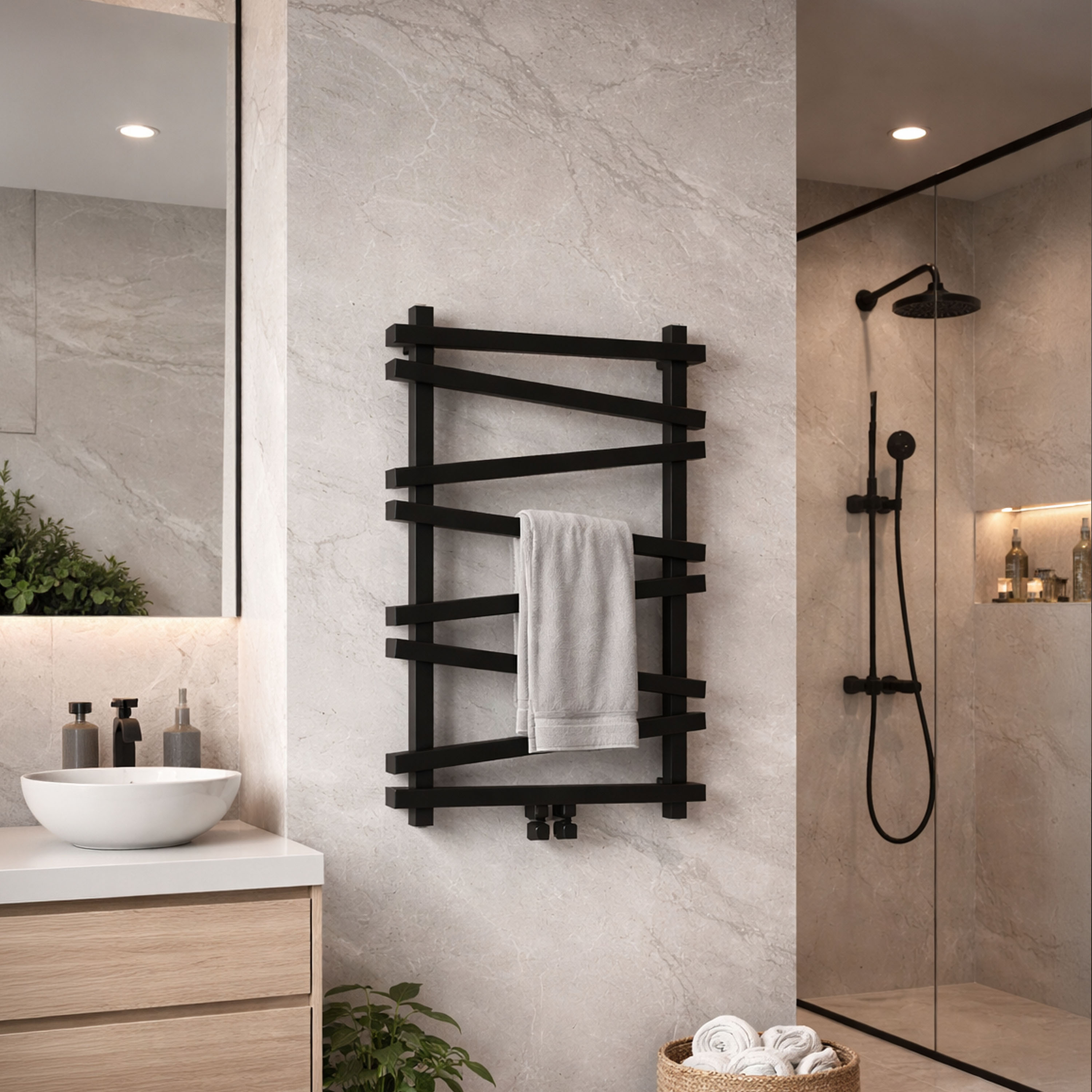 Carisa Vivek Angled Designer Aluminium Heated Towel Rail