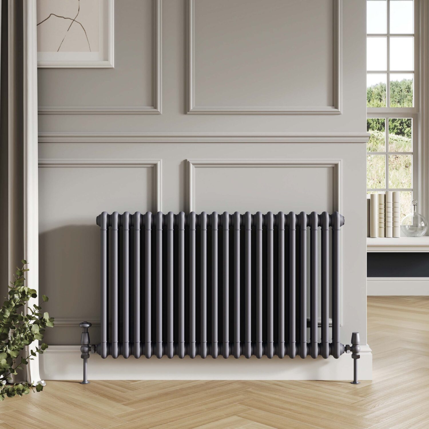 Butler & Rose Designer 2 Column Horizontal Radiator - Matt Anthracite - 600mm Tall