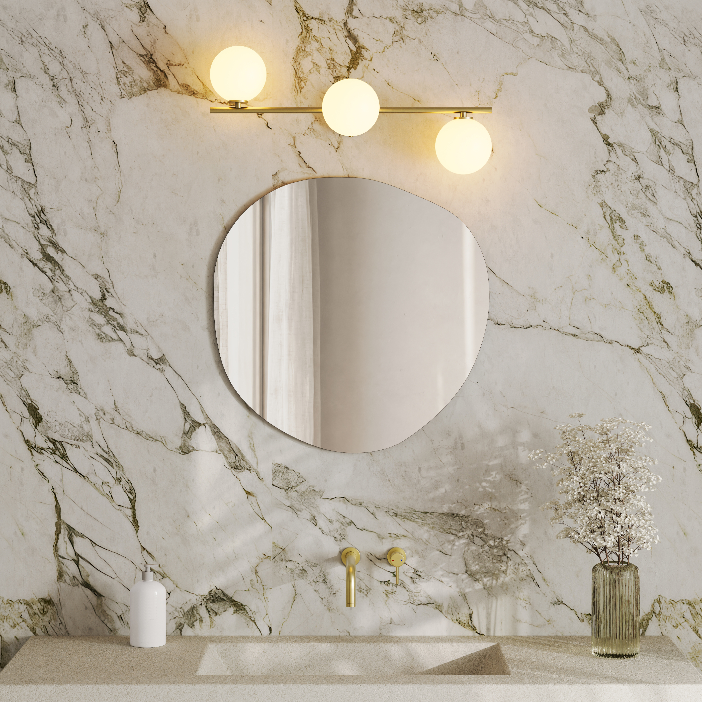 Organics Slim Mirror with 3 Sphere Light