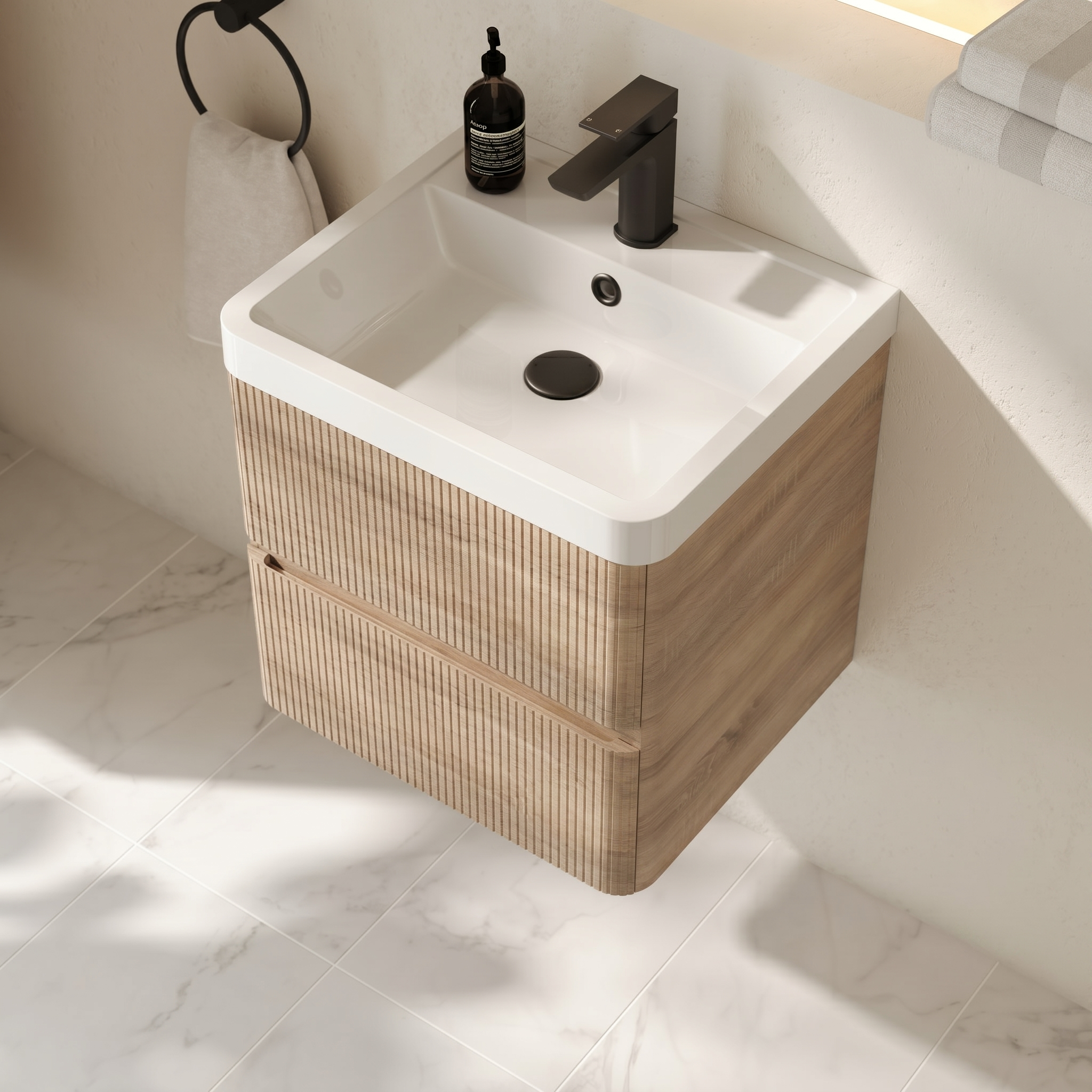 Drench Origin 500mm Fluted Wall Mounted Vanity Unit & Basin