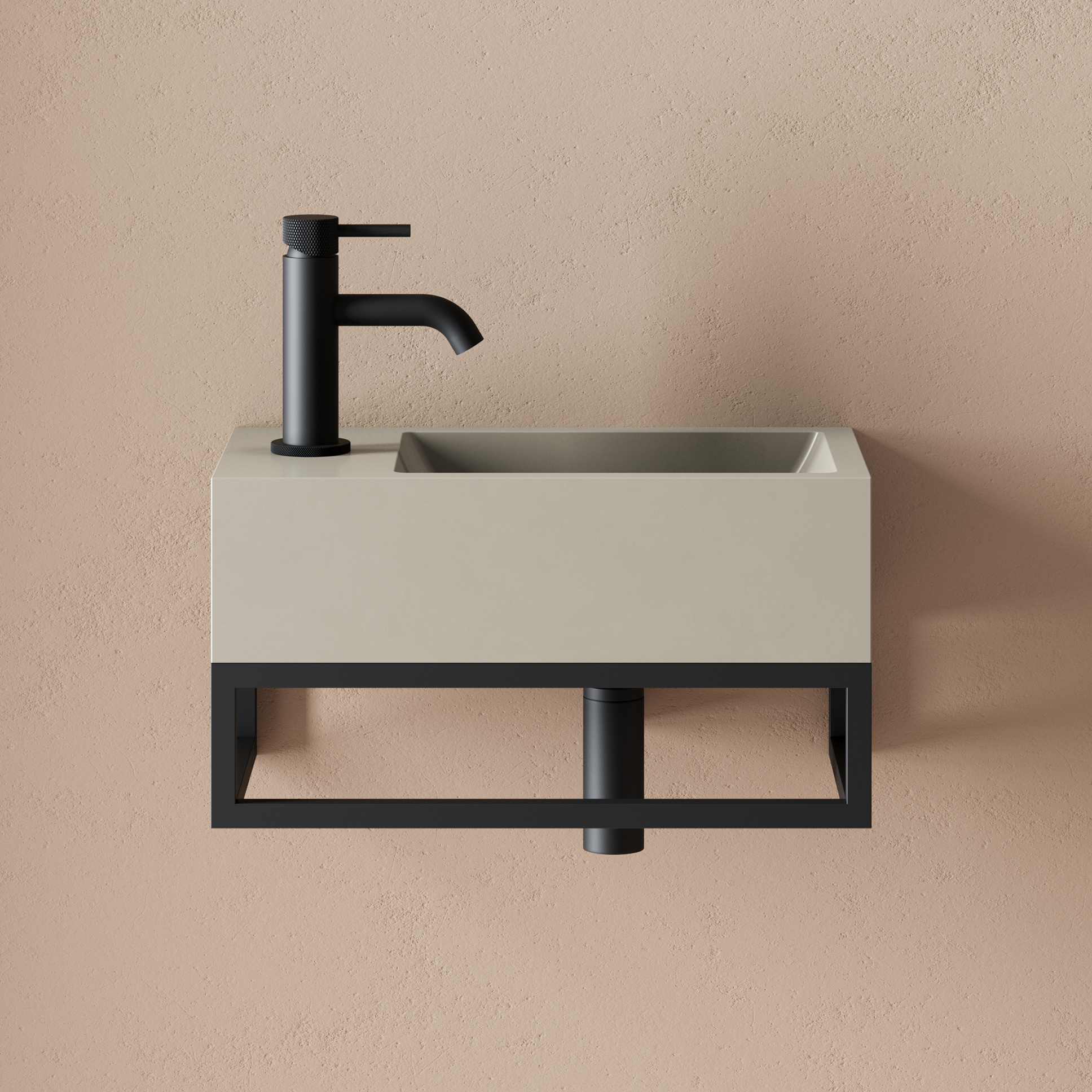 Harbour Concrete 400mm Cloakroom Wall Hung Warm Grey Basin & Frame
