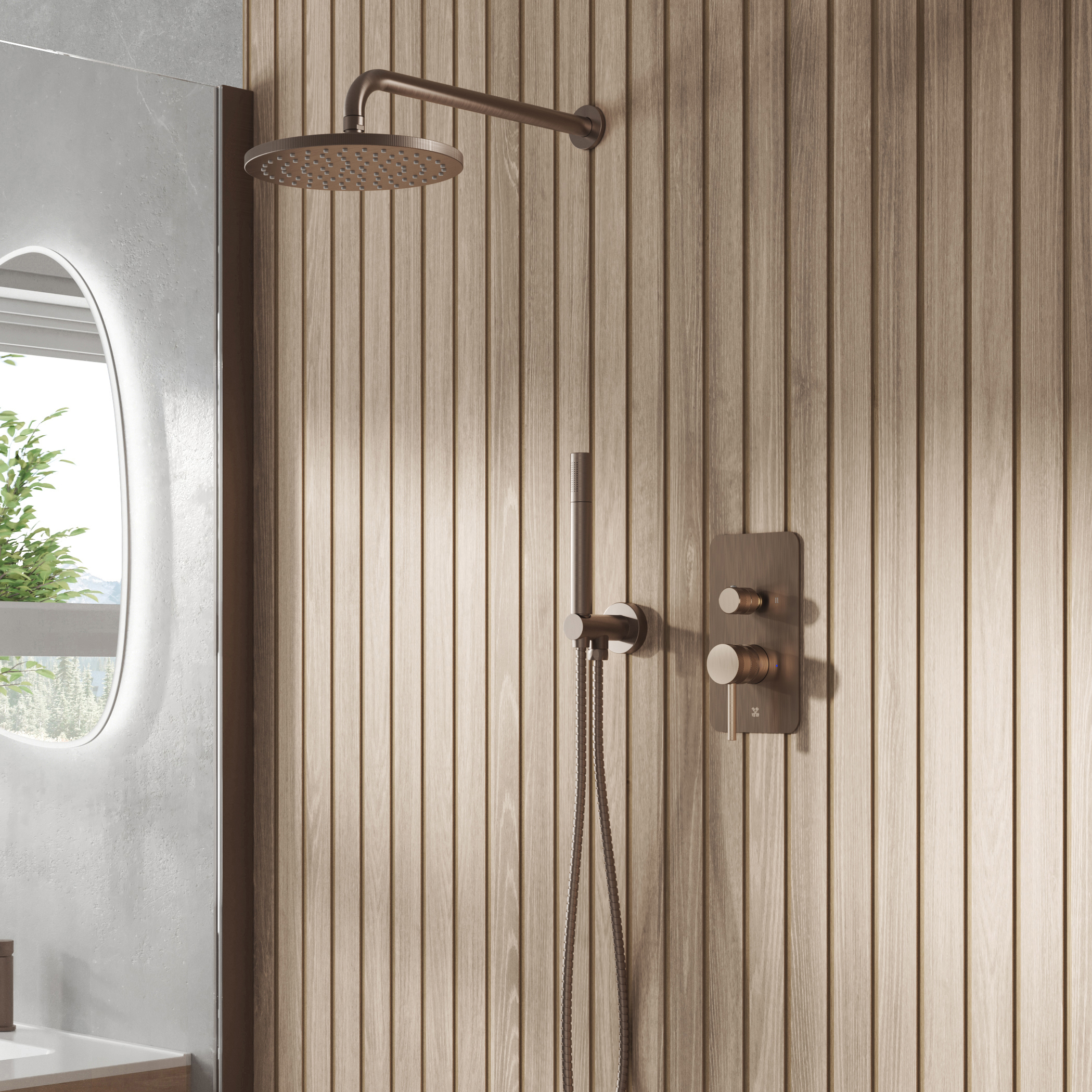 Core Shower Package with 2 Outlet Manual Valve, Fixed Wall Mounted Shower Head & Shower Kit