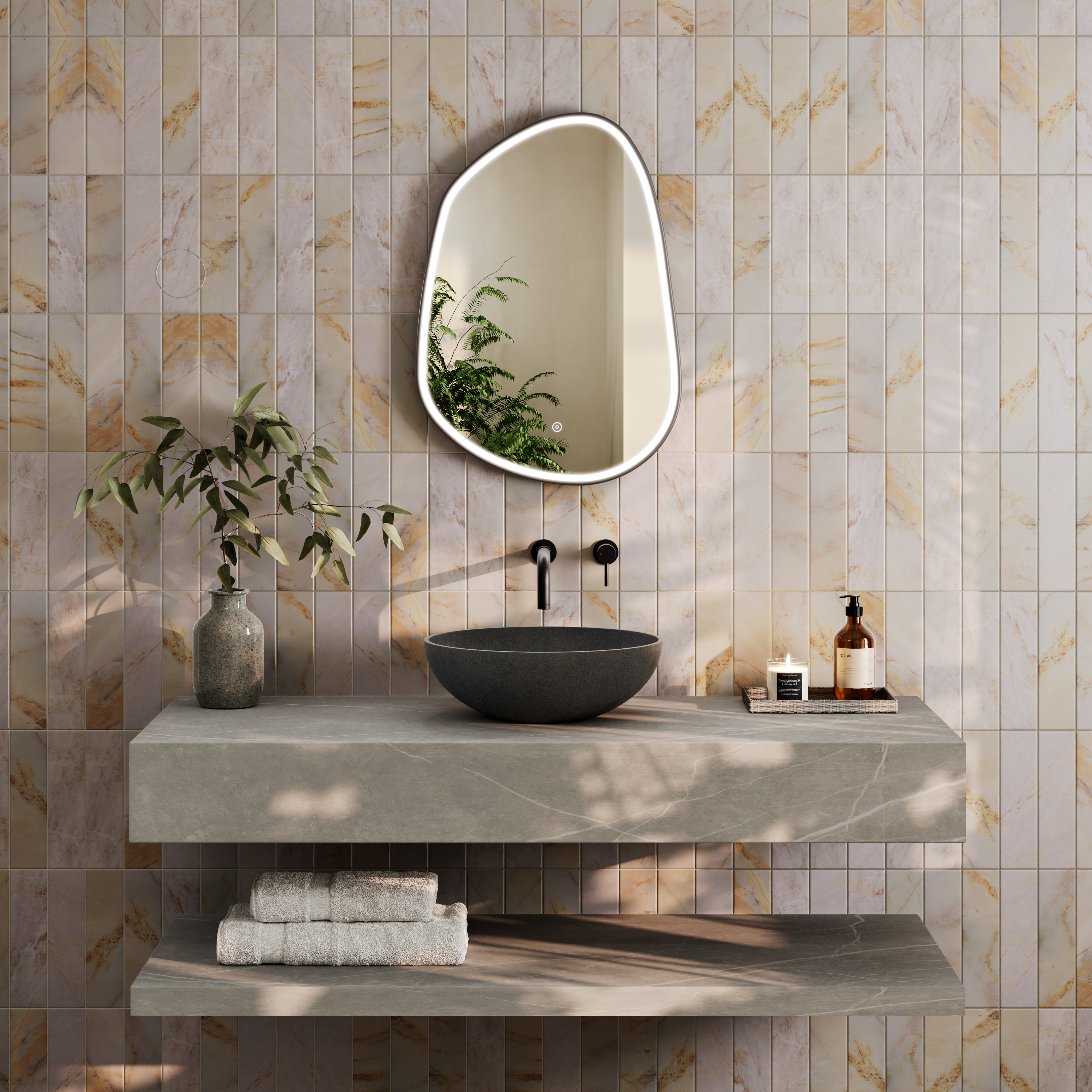 Organics Pond LED Illuminated Framed Mirror with Demister Pad & Colour Change Lights - 500 x 700mm