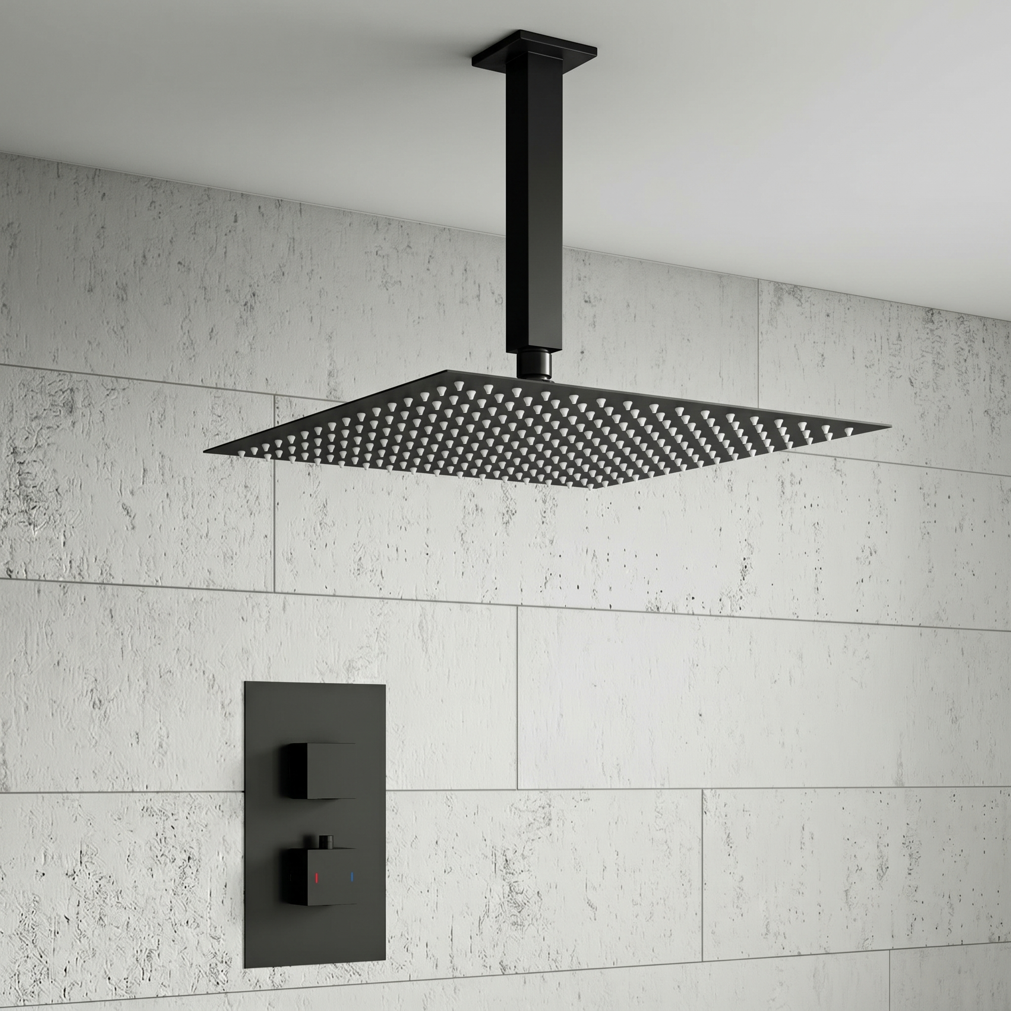 Harbour Status Matt Black Concealed Shower Valve & Ceiling Mounted Fixed Shower Head