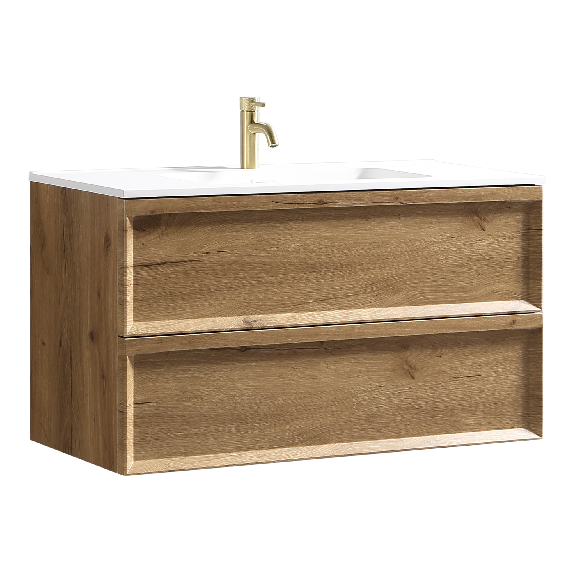 Aura 1000mm Wall Mounted Natural Oak Vanity Unit & Matt White Basin