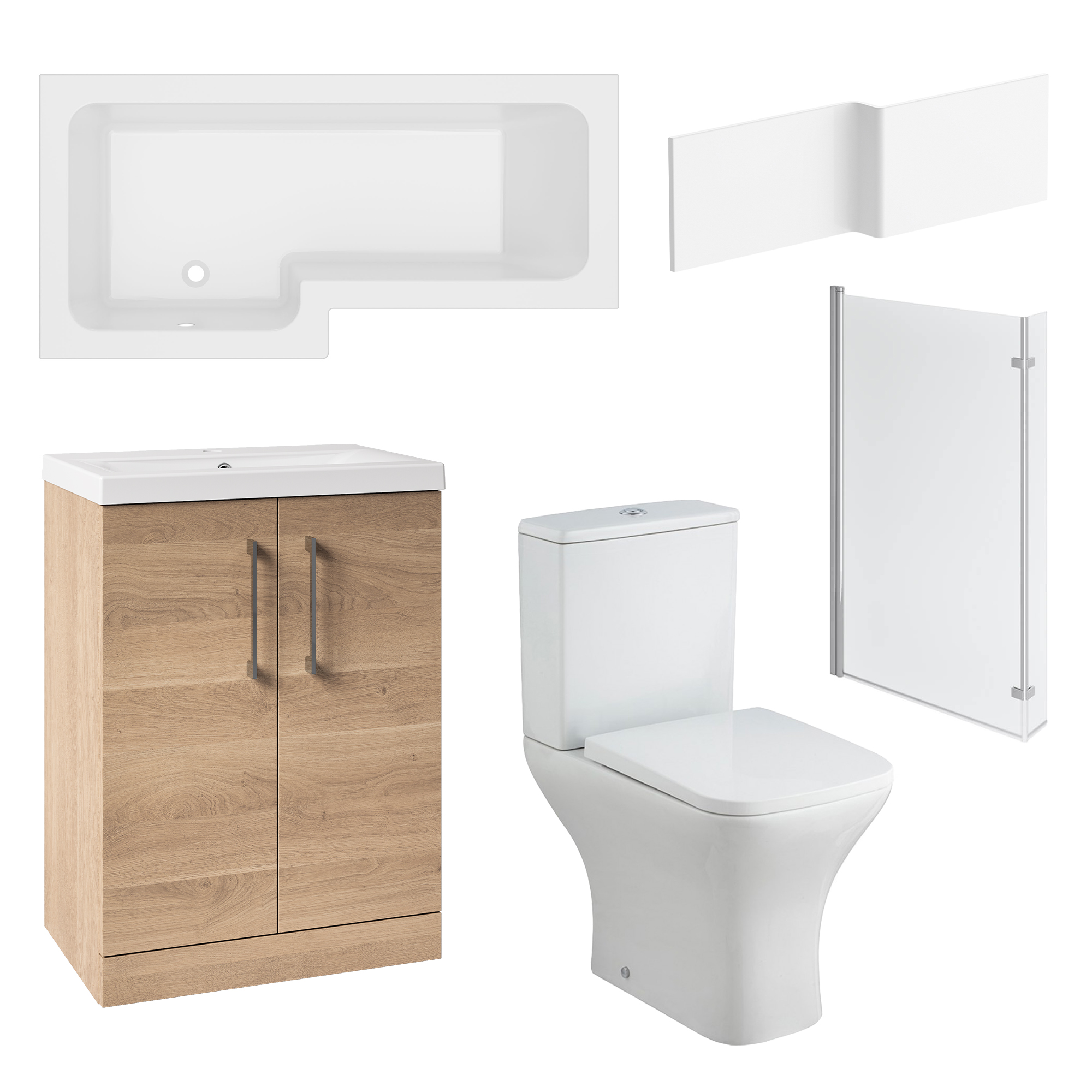 Erin Shower Bath Suite with 1700mm L Shaped Bath & Rimless Toilet