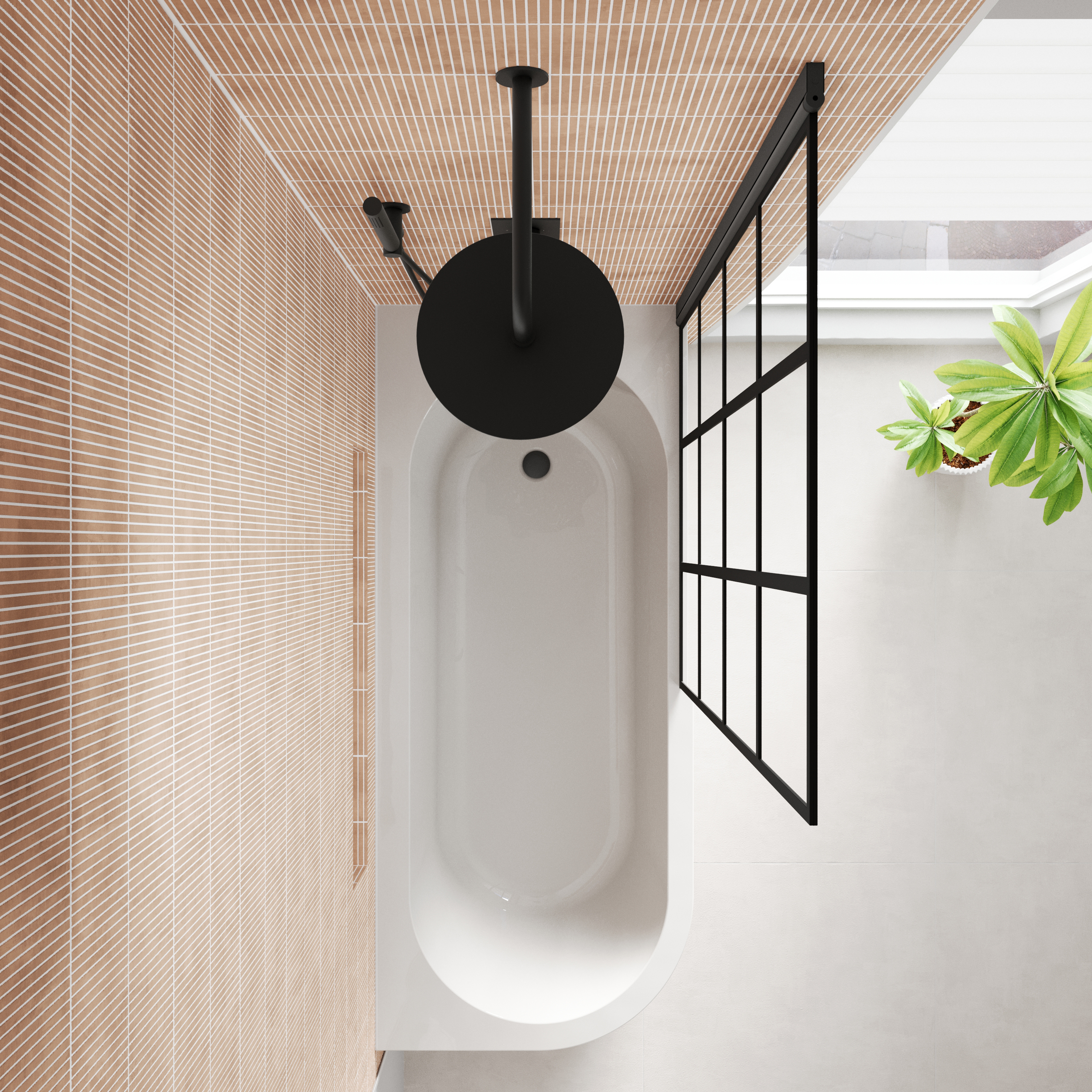 Armourcast Reinforced J Shaped Shower Bath with Panel & Matt Black Shower Screen - 1700mm