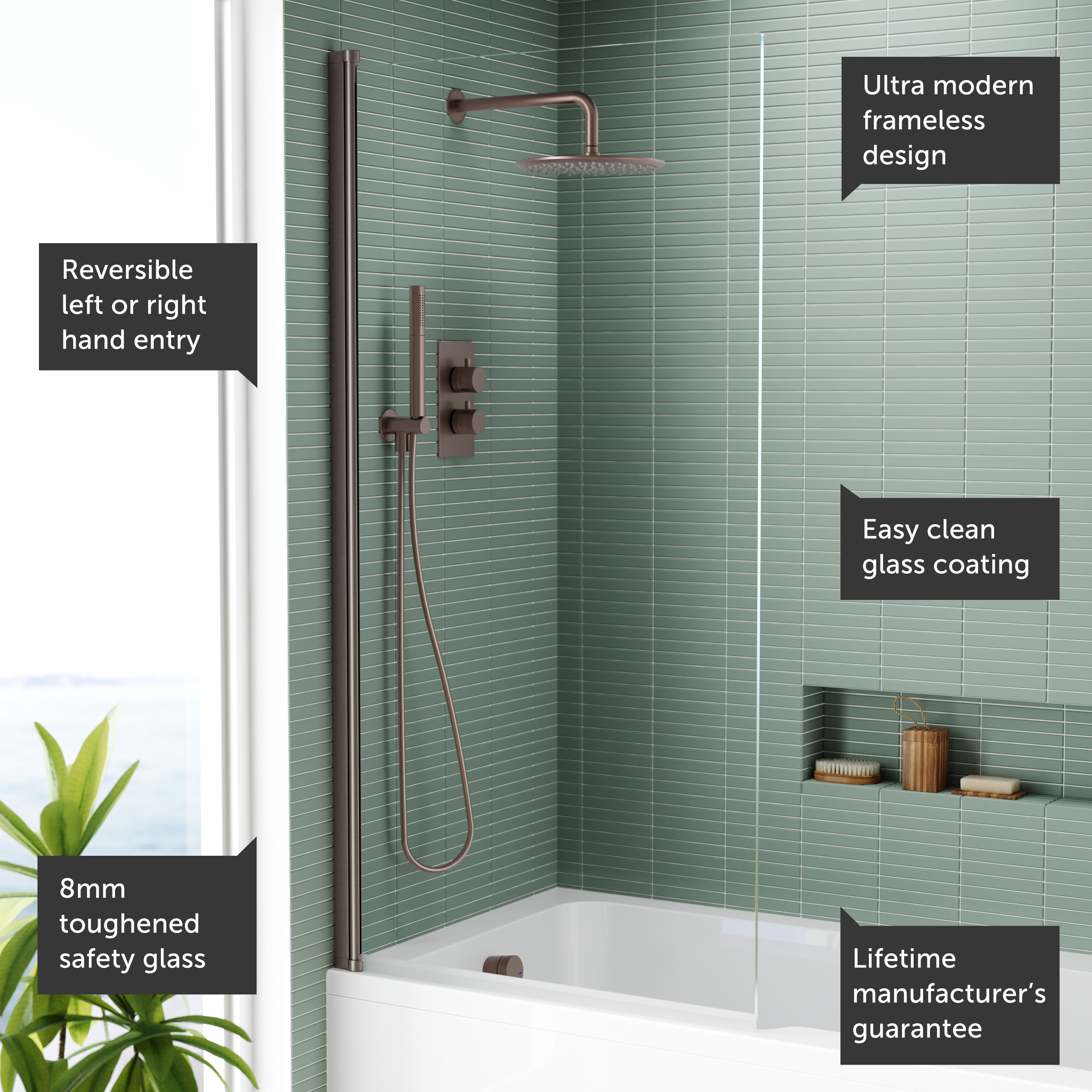 Harbour i8 Easy Clean 8mm Single Panel Bath Screen - 1500 x 800mm
