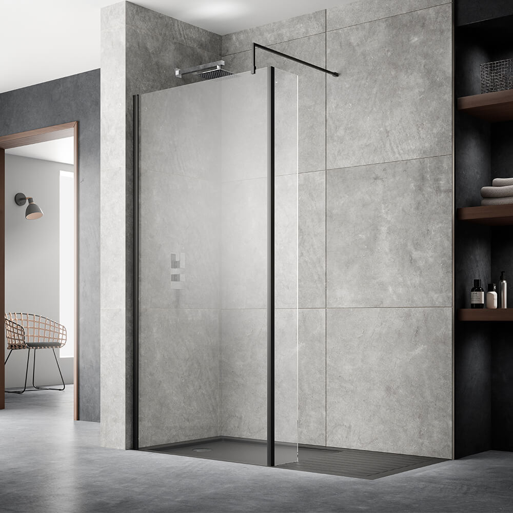 Vellamo City 8mm Matt Black Easy Clean Walk In Panel & Return Panel