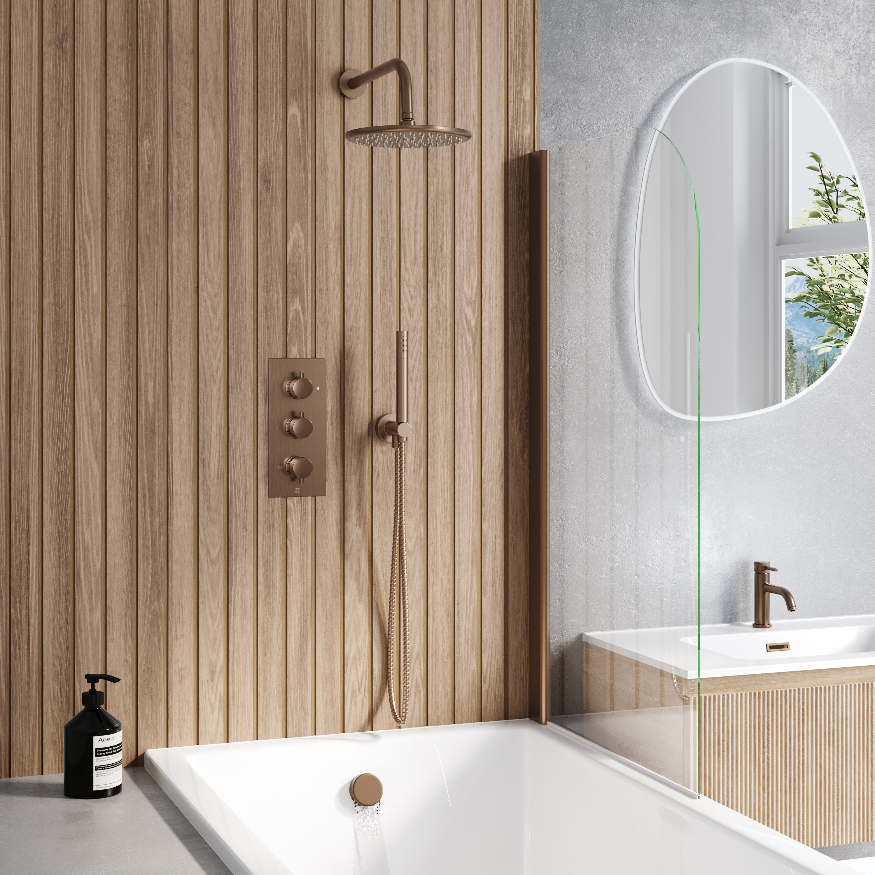 Core Shower Package with 3 Outlet Valve, Fixed Shower Head, Kit & Overflow Bath Filler