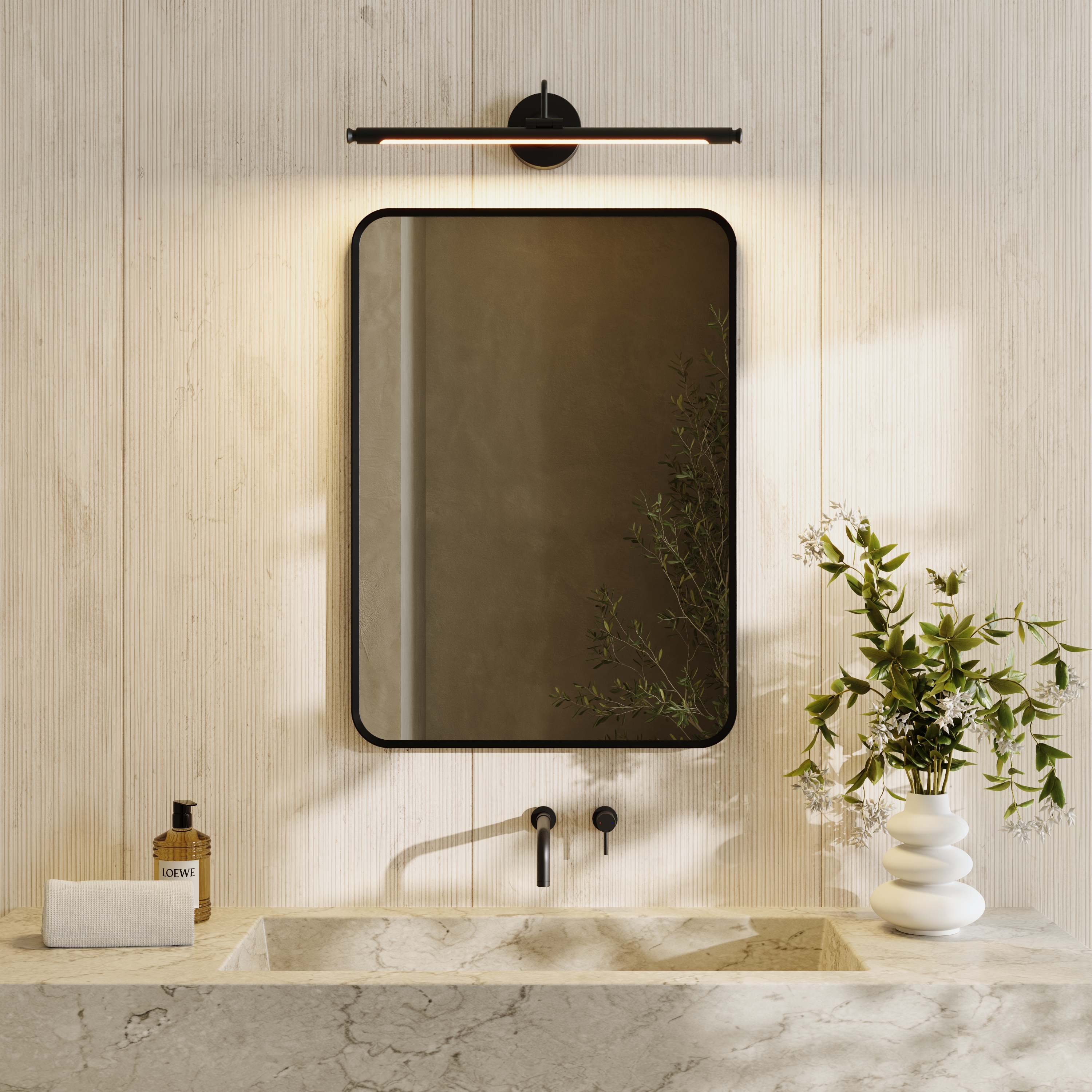 Finn Matt Black Framed Mirror with Picture Wall Light