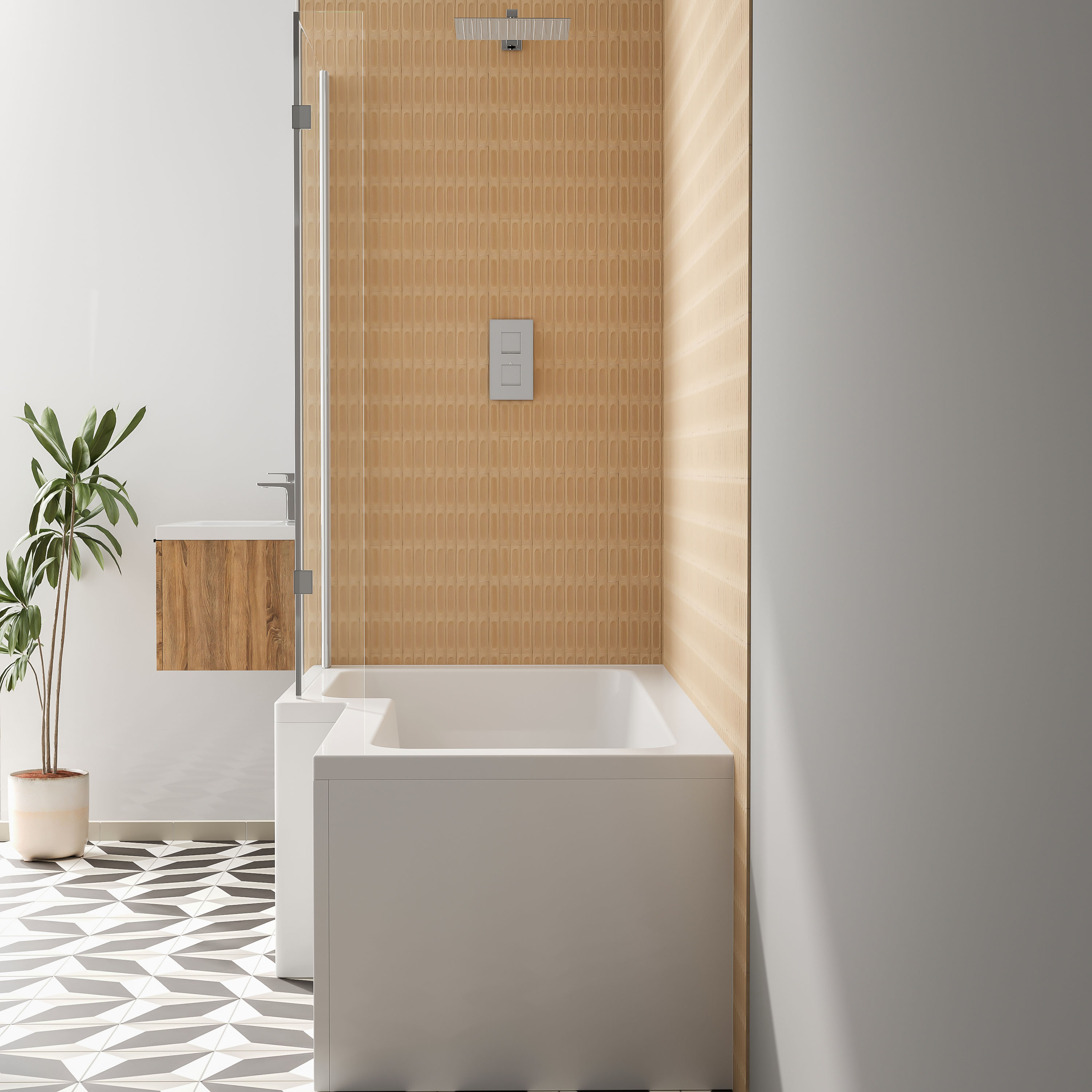 Armourcast Reinforced L Shape Single Ended Bath with Panel & Shower Screen - 1700 x 700
