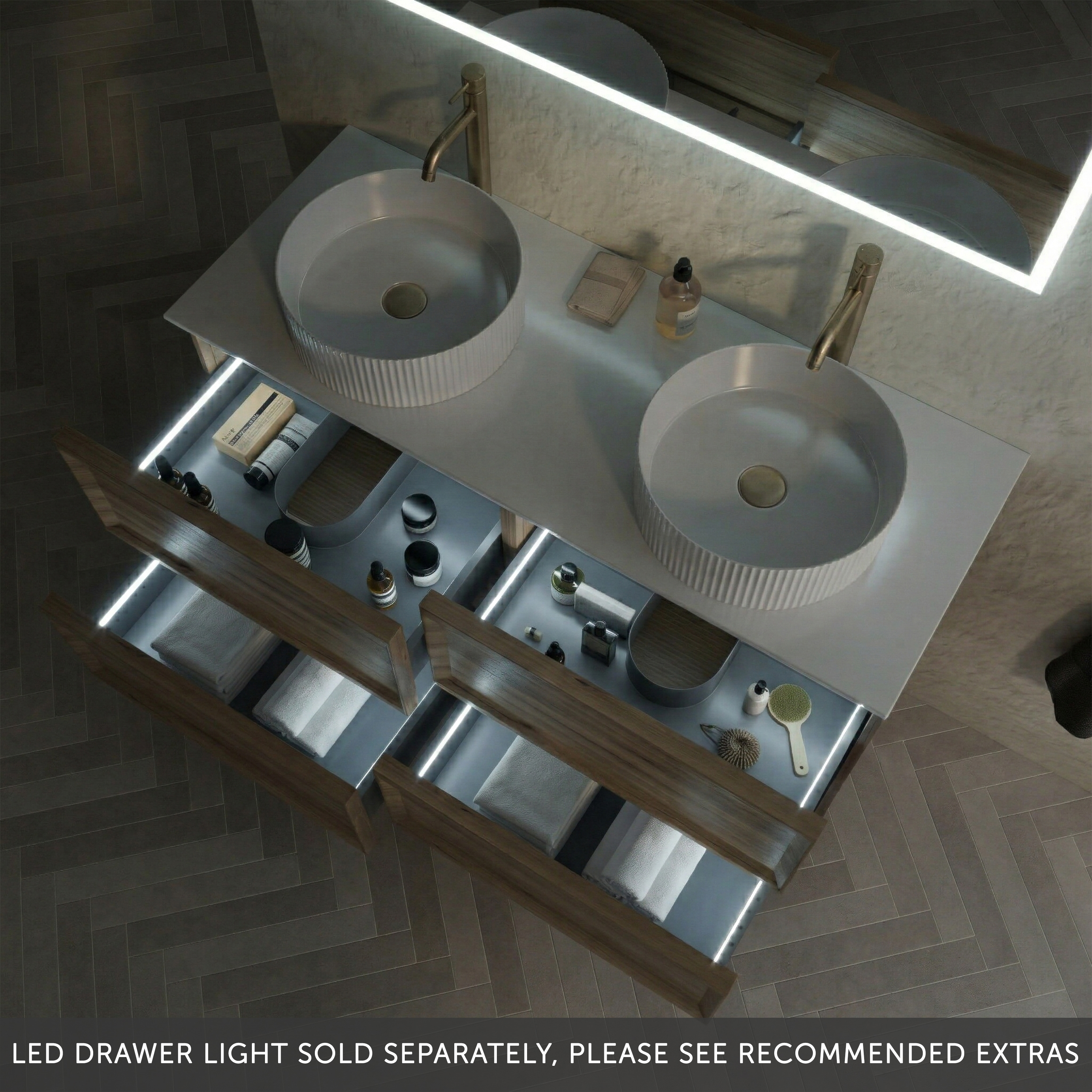 Aura 1200mm Wall Mounted Natural Oak Vanity Unit & Sintered Stone Countertop