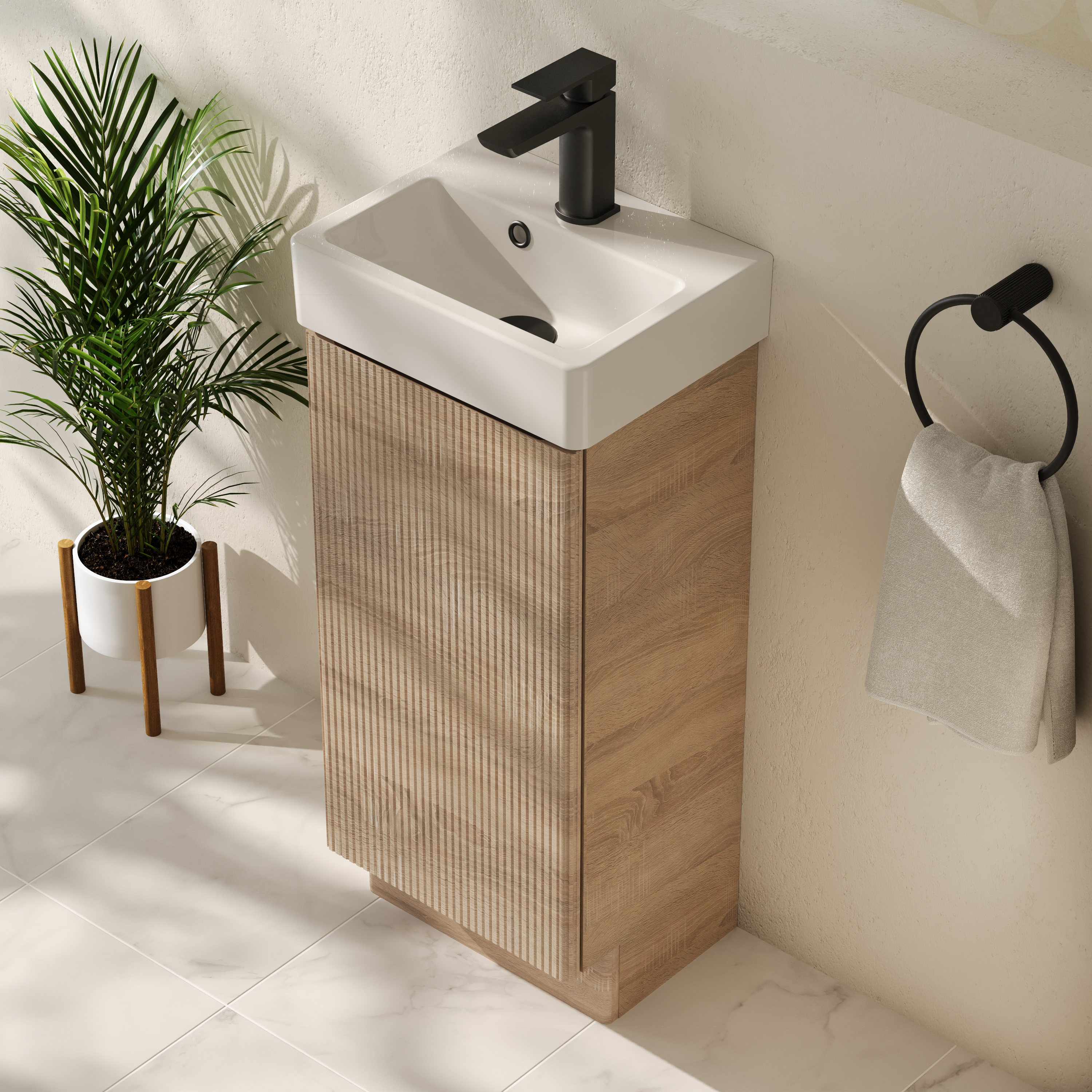 Drench Origin 340mm Fluted Cloakroom Floorstanding Vanity Unit & Basin