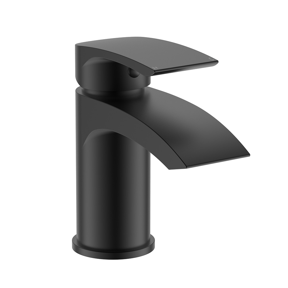 Vellamo Swift Matt Black Basin Mixer Tap & Clicker Waste