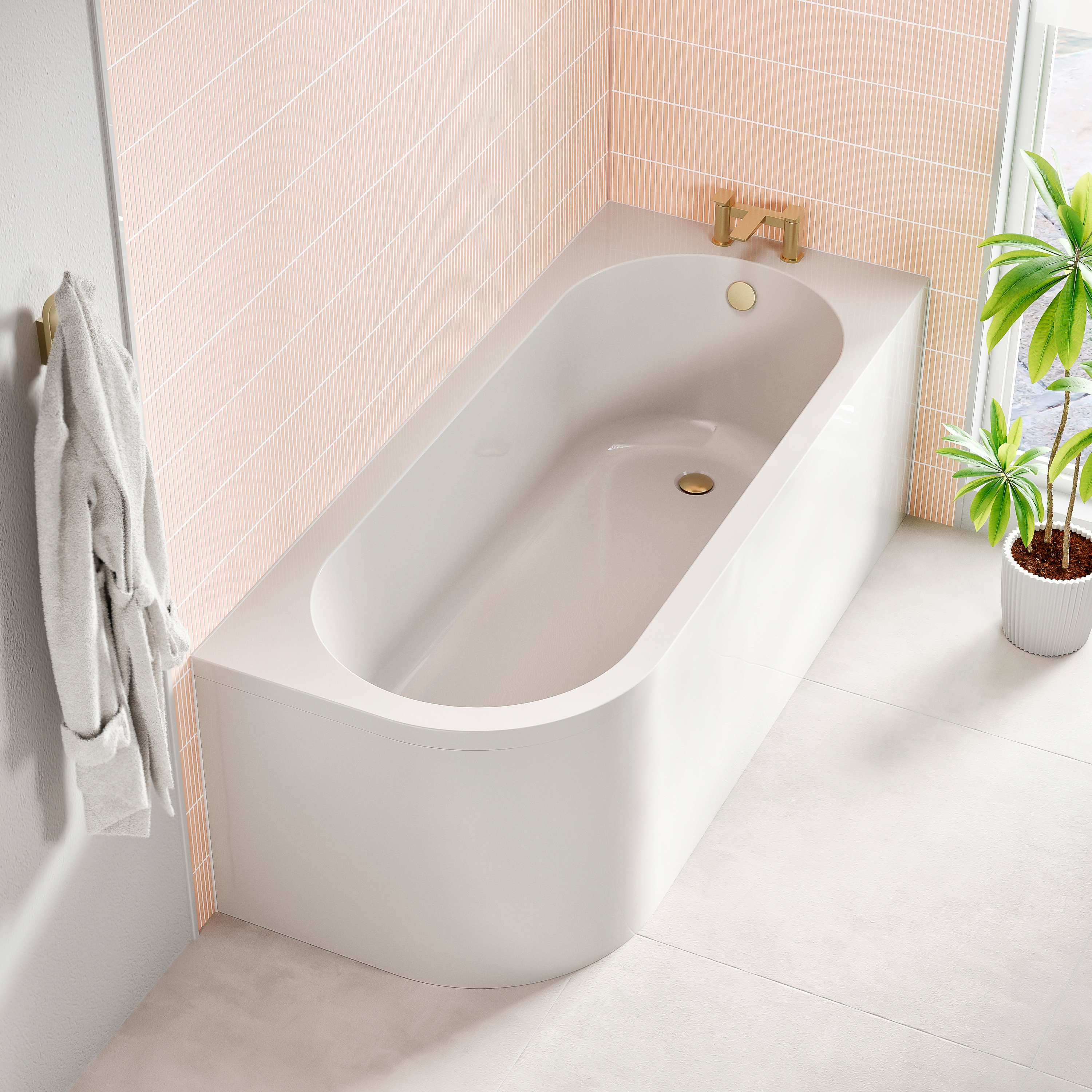 Armourcast Reinforced J-Shaped Single Ended Corner Bath & Panel - 1700mm