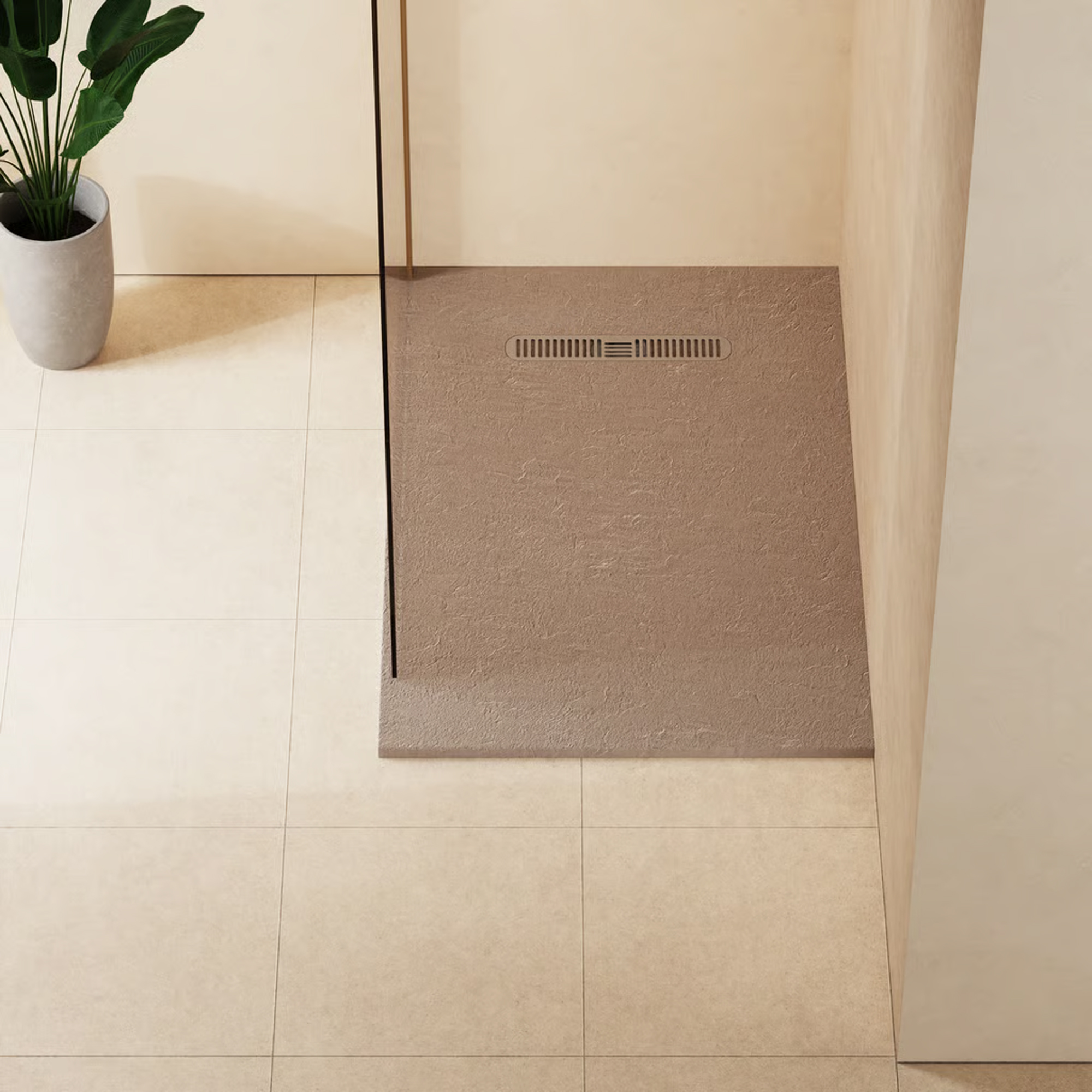 Crosswater Vito 25mm Dolomite Stone Resin Textured Rectangular Shower Tray with Linear Waste Cover