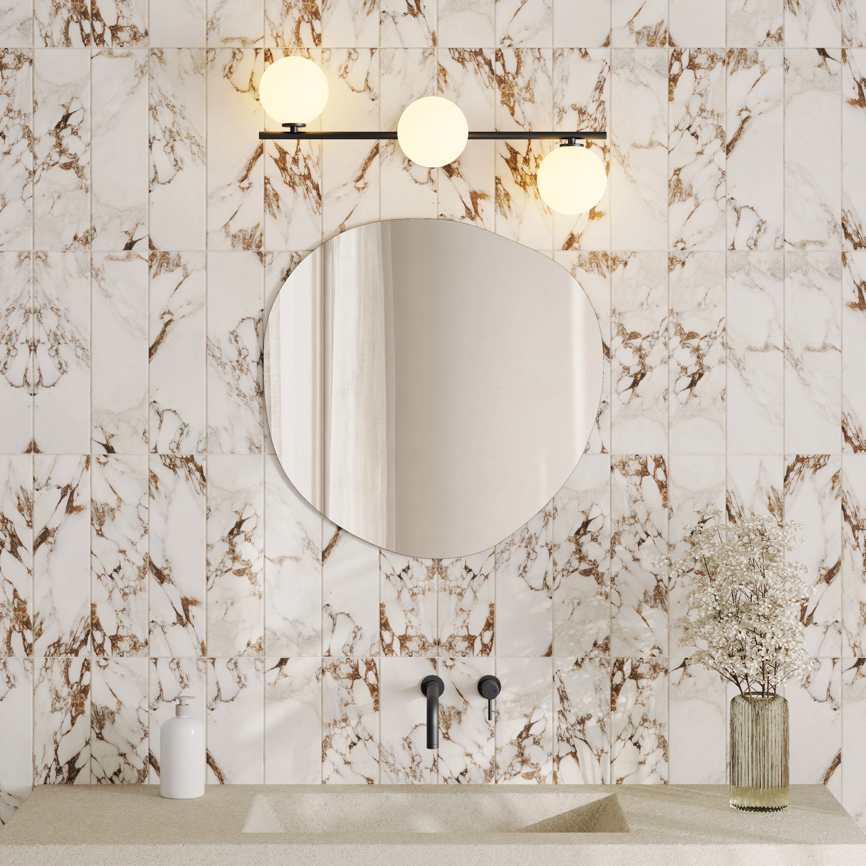 Organics Slim Mirror with 3 Sphere Light