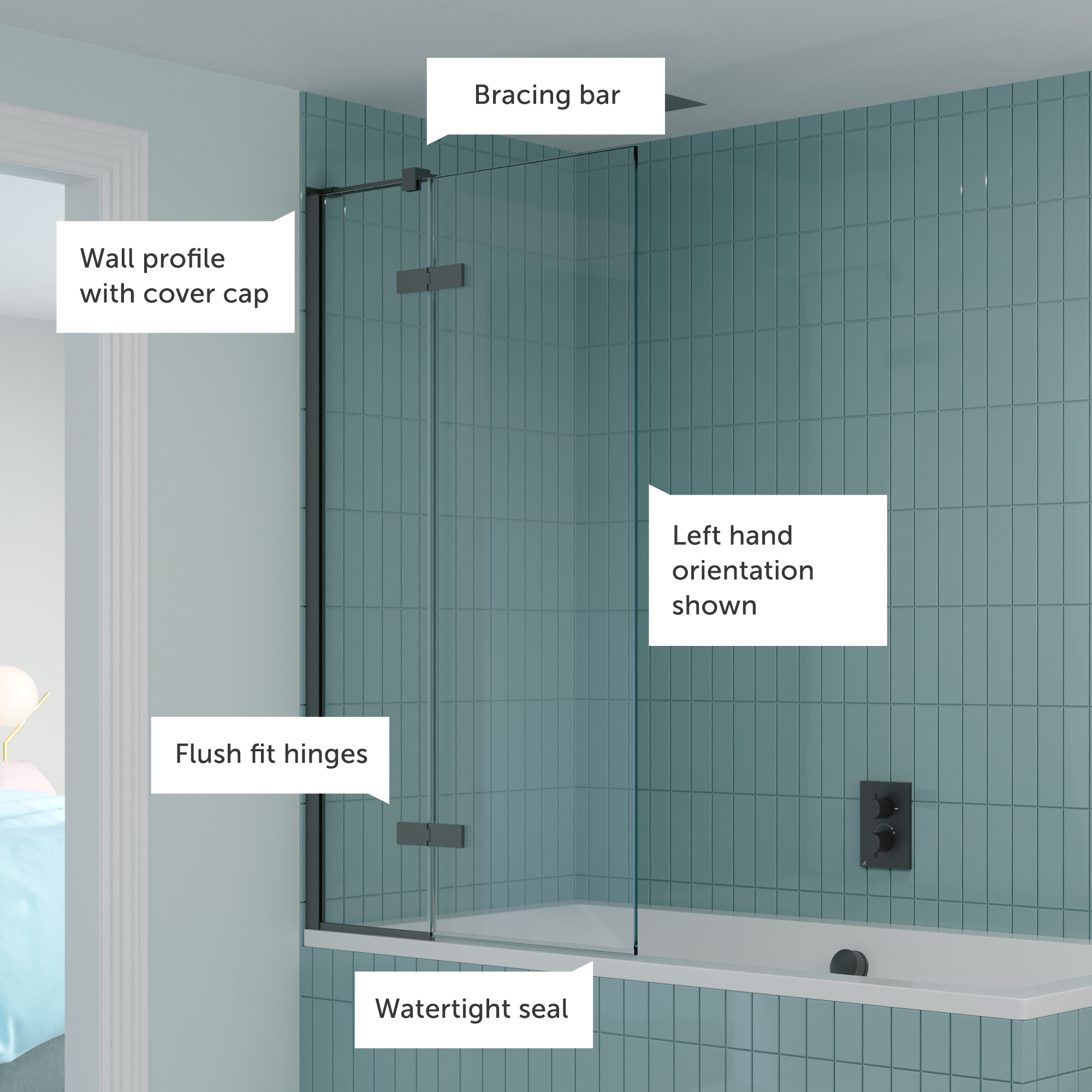 Crosswater Optix 10 Hinged Bath Screen with Inline Panel - Slate - 1500 x 900mm