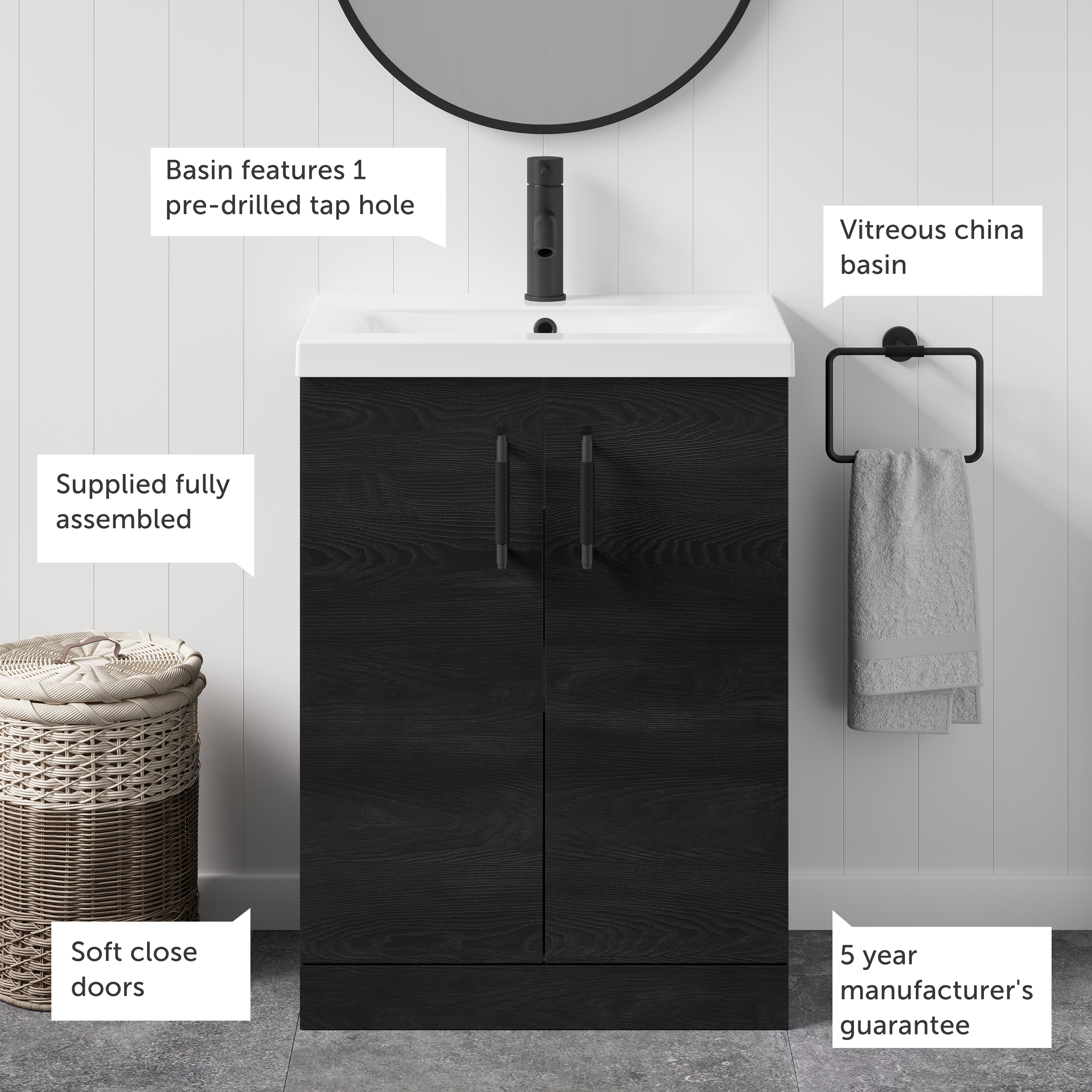 Erin 600mm Floorstanding 2 Door Vanity Unit & Basin
