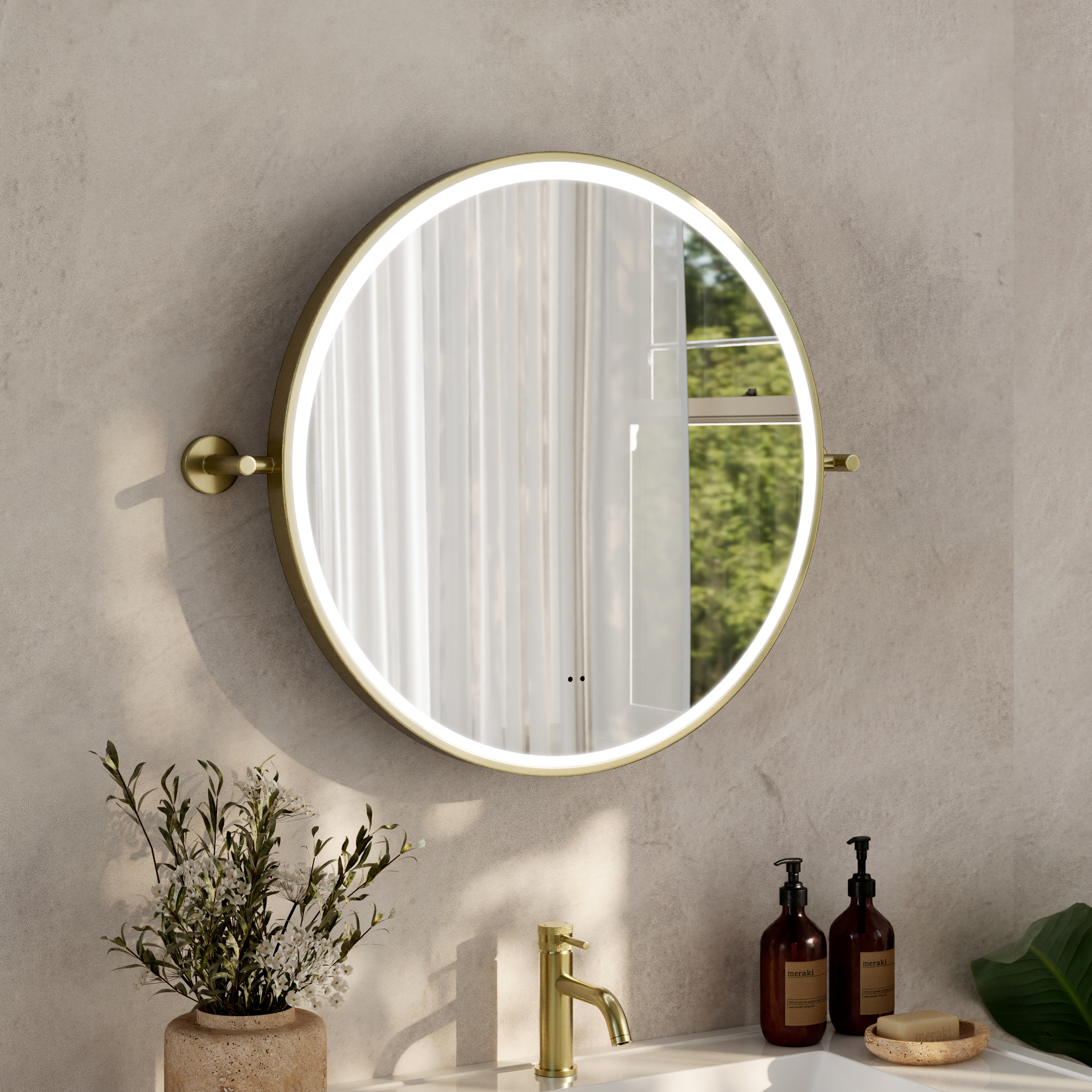 Ester LED Illuminated Framed Round Pivot Mirror with Demister Pad - 600mm