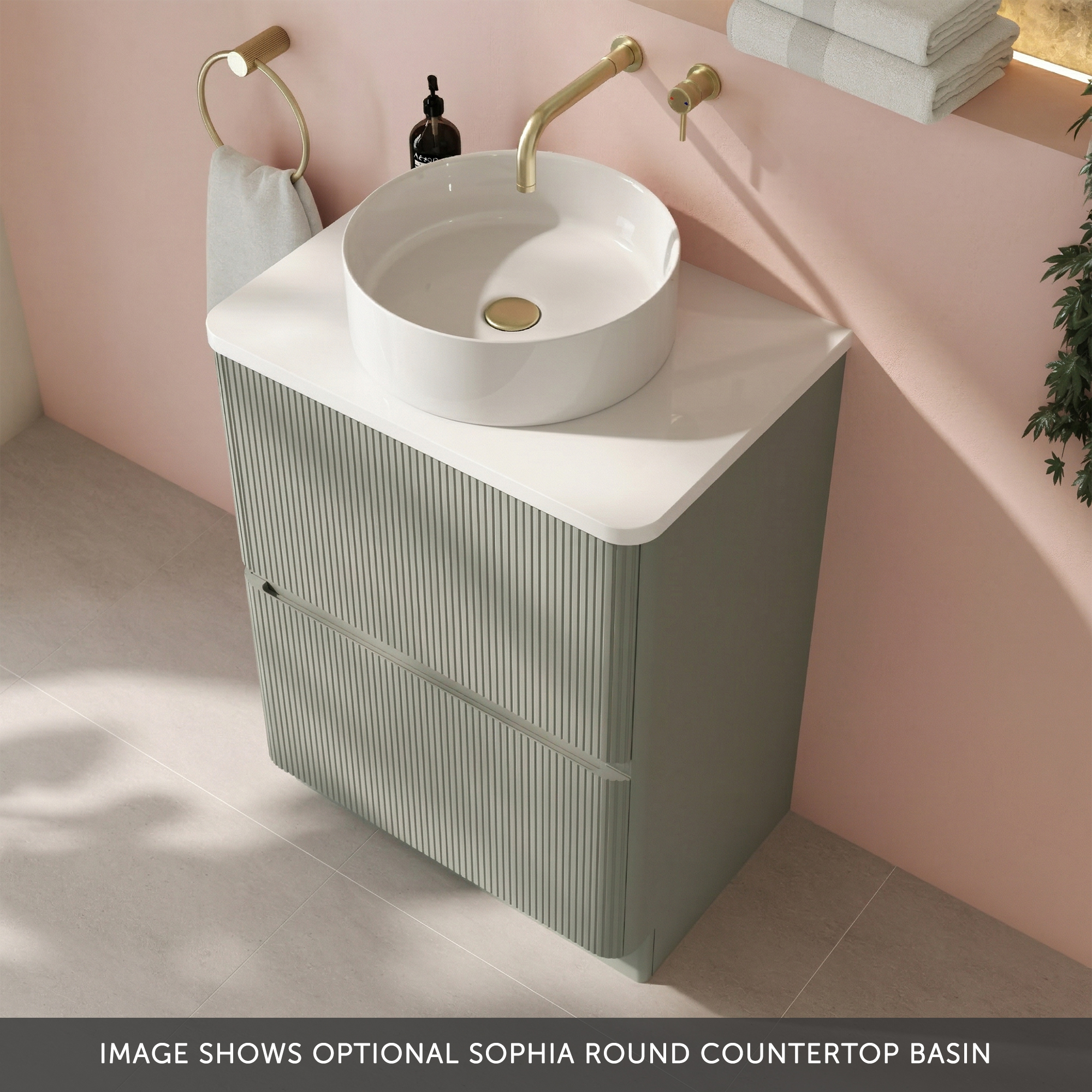 Drench Origin 600mm Fluted Floorstanding Vanity Unit & Countertop