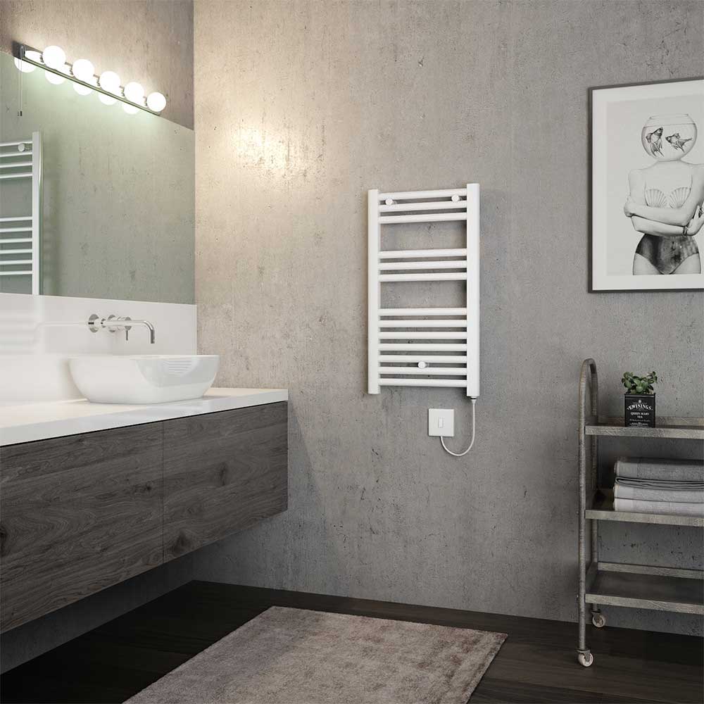 Brenton Hestia Electric Straight White Heated Towel Rail - 22mm - 720 x 400mm