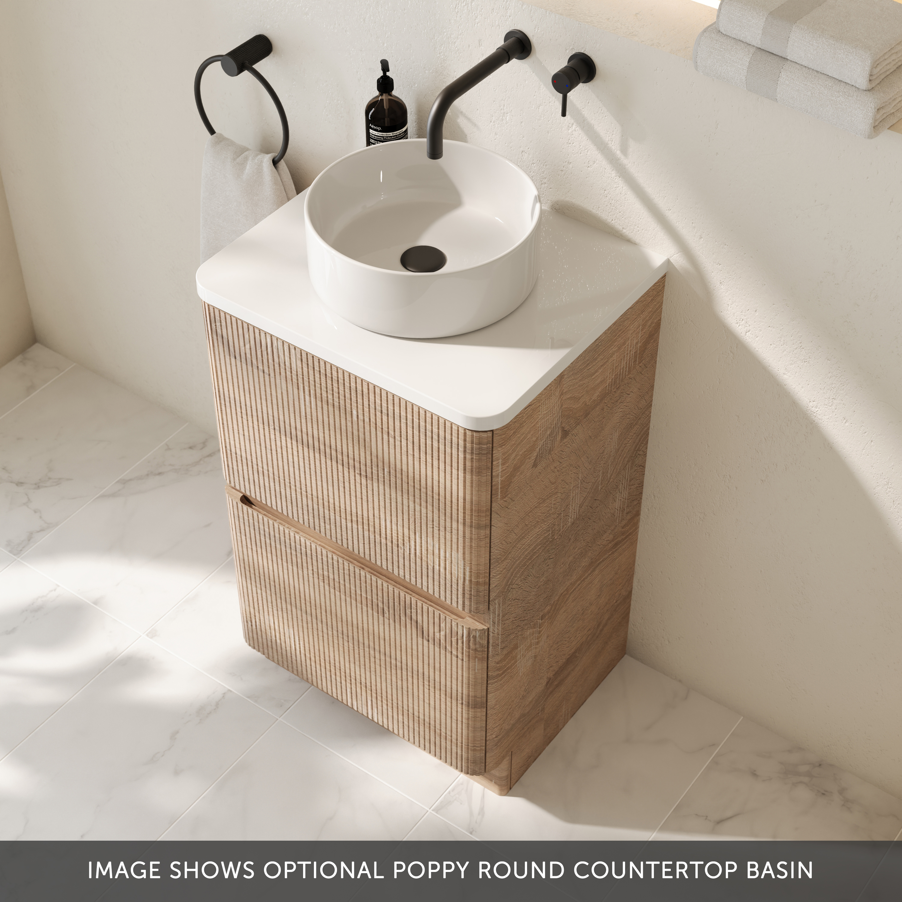 Drench Origin 500mm Fluted Floorstanding Vanity Unit & Countertop