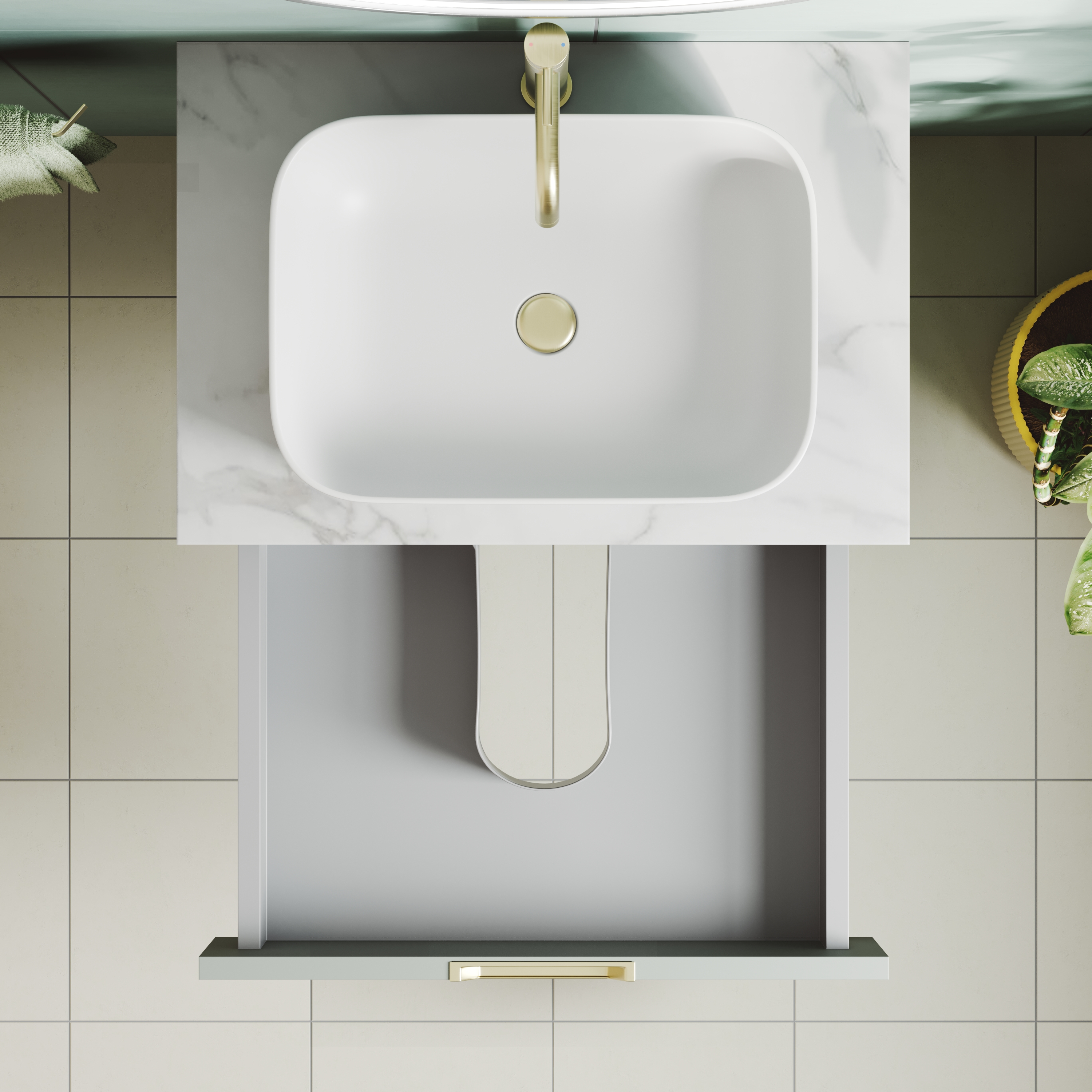 Isla 600mm Wall Hung Vanity Unit & Marble Sintered Stone Countertop