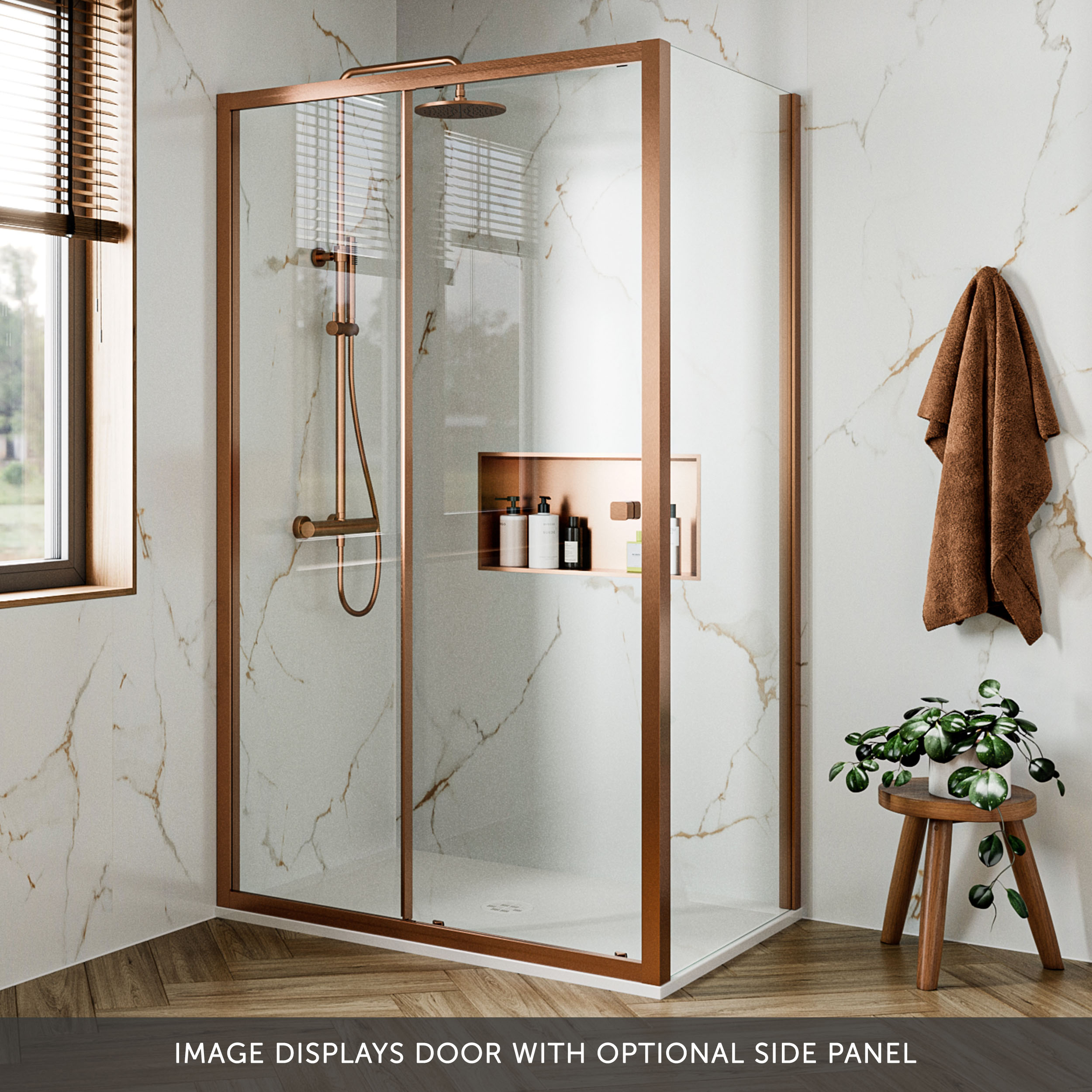 Crosswater Clear 6 6mm Brushed Bronze Single Sliding Door & Optional Side Panel