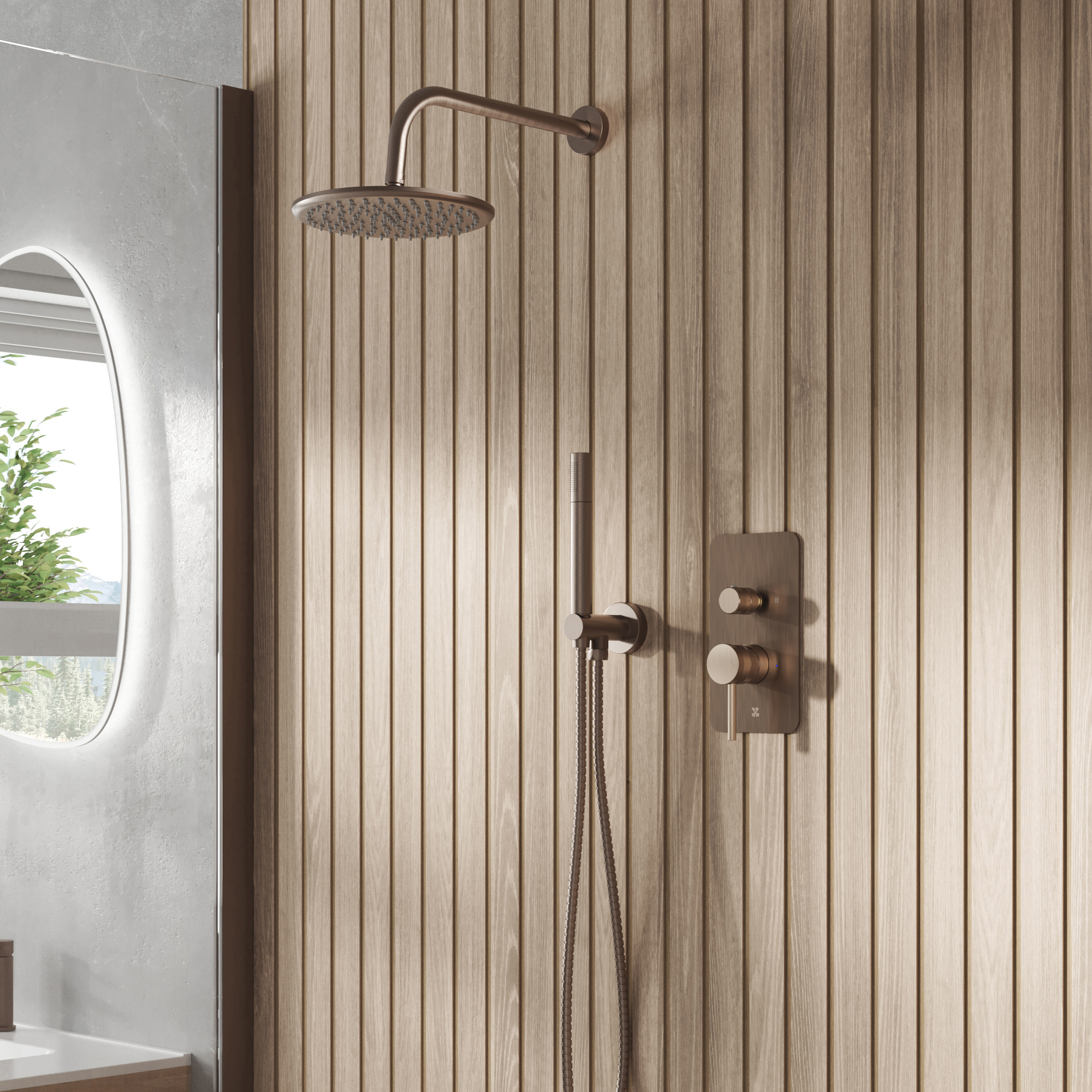 Core Shower Package with 2 Outlet Manual Valve, Fixed Wall Mounted Shower Head & Shower Kit