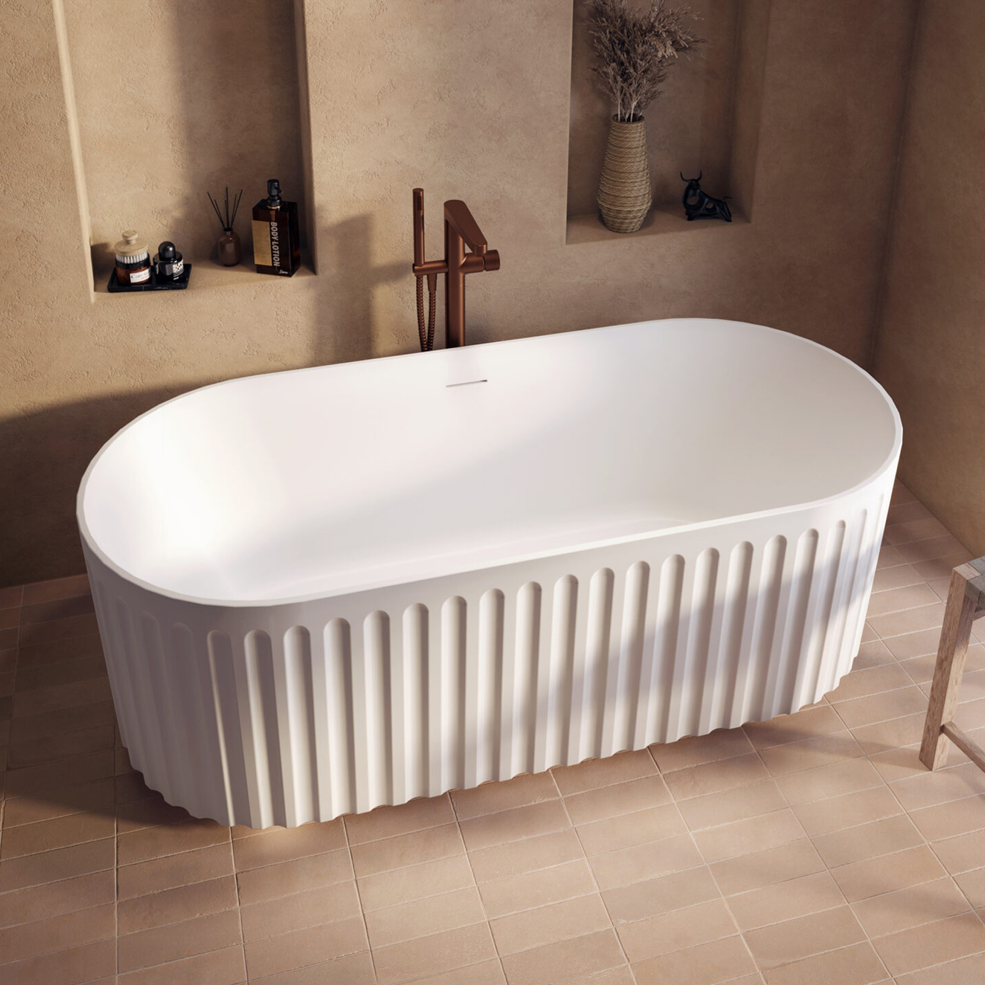 Drench Groove Oval Fluted Acrylic Bath - 1700 x 750mm