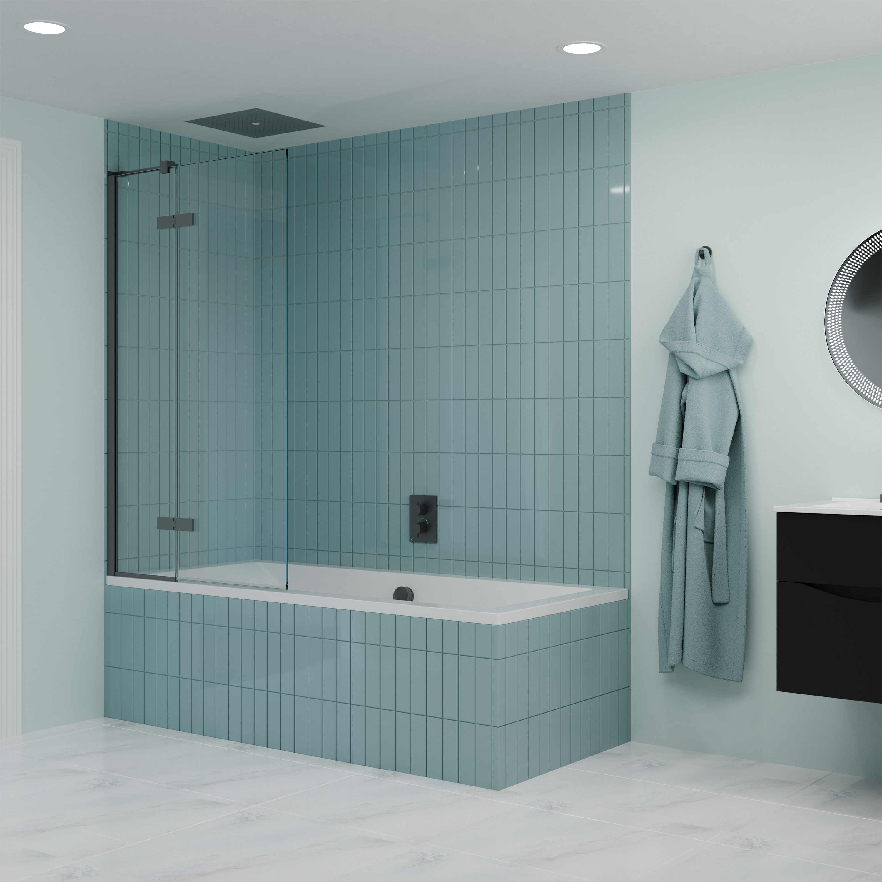 Crosswater Optix 10 Hinged Bath Screen with Inline Panel - Slate - 1500 x 900mm