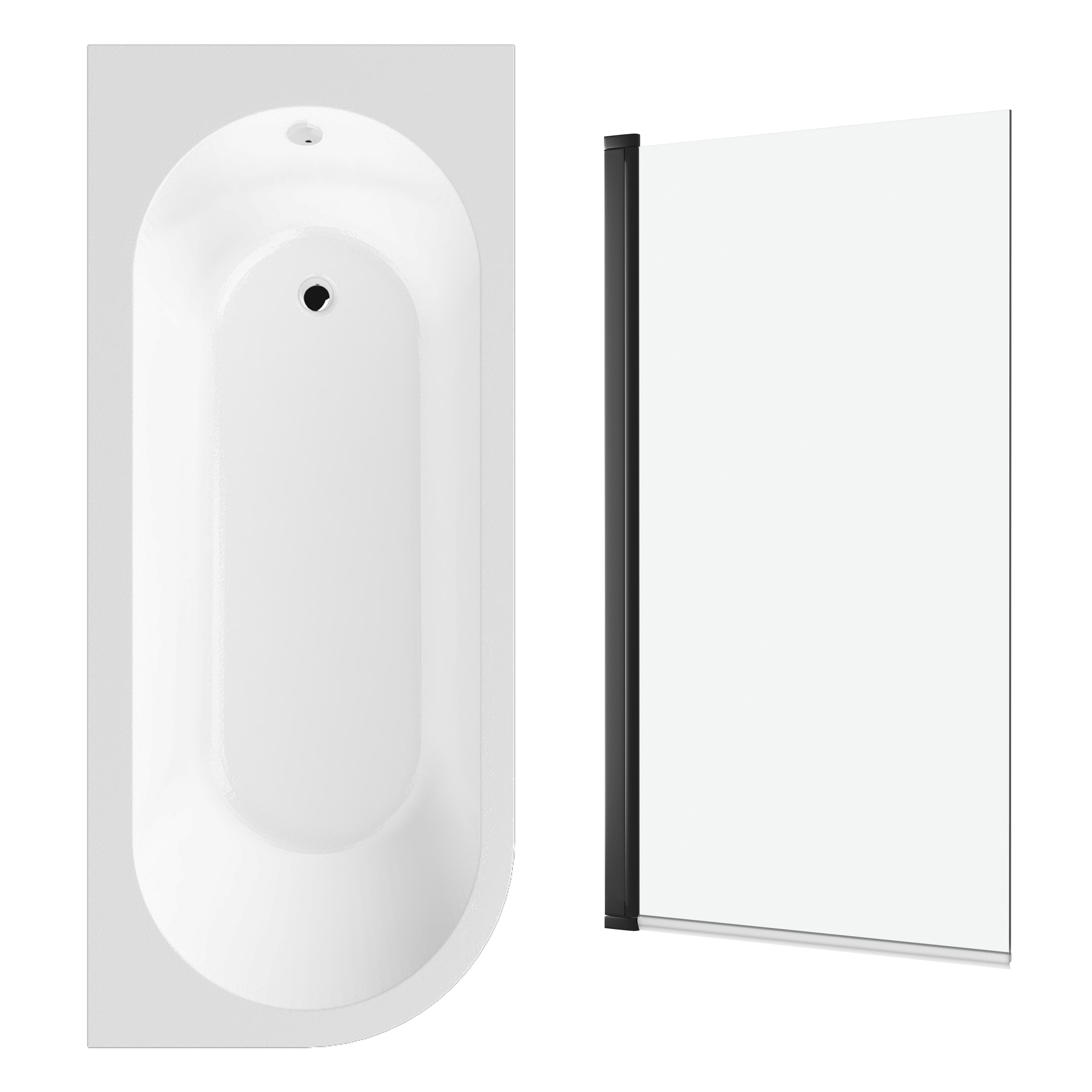 Drench J Shaped Shower Bath with Panel & Shower Screen - 1700mm