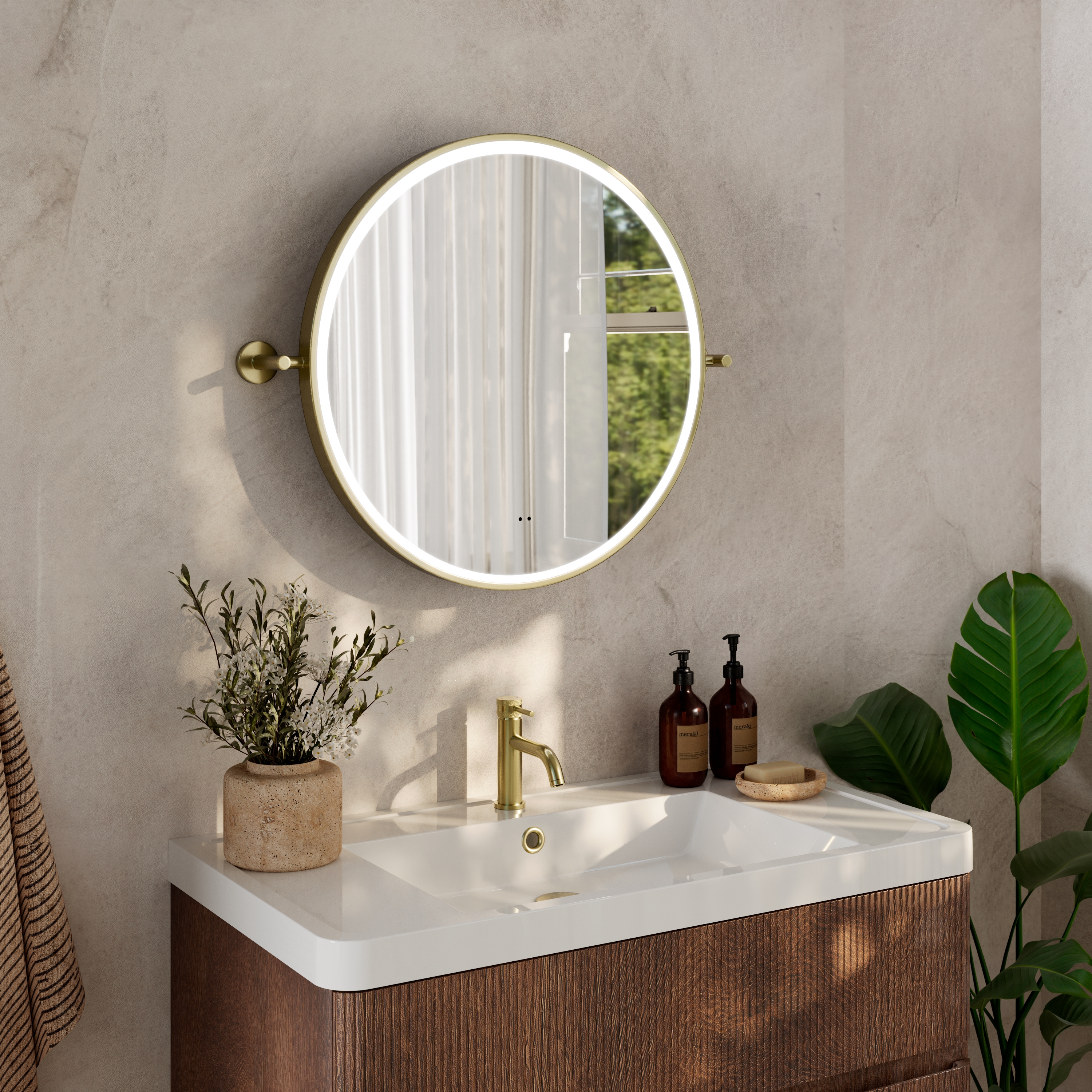 Ester LED Illuminated Framed Round Pivot Mirror with Demister Pad - 600mm