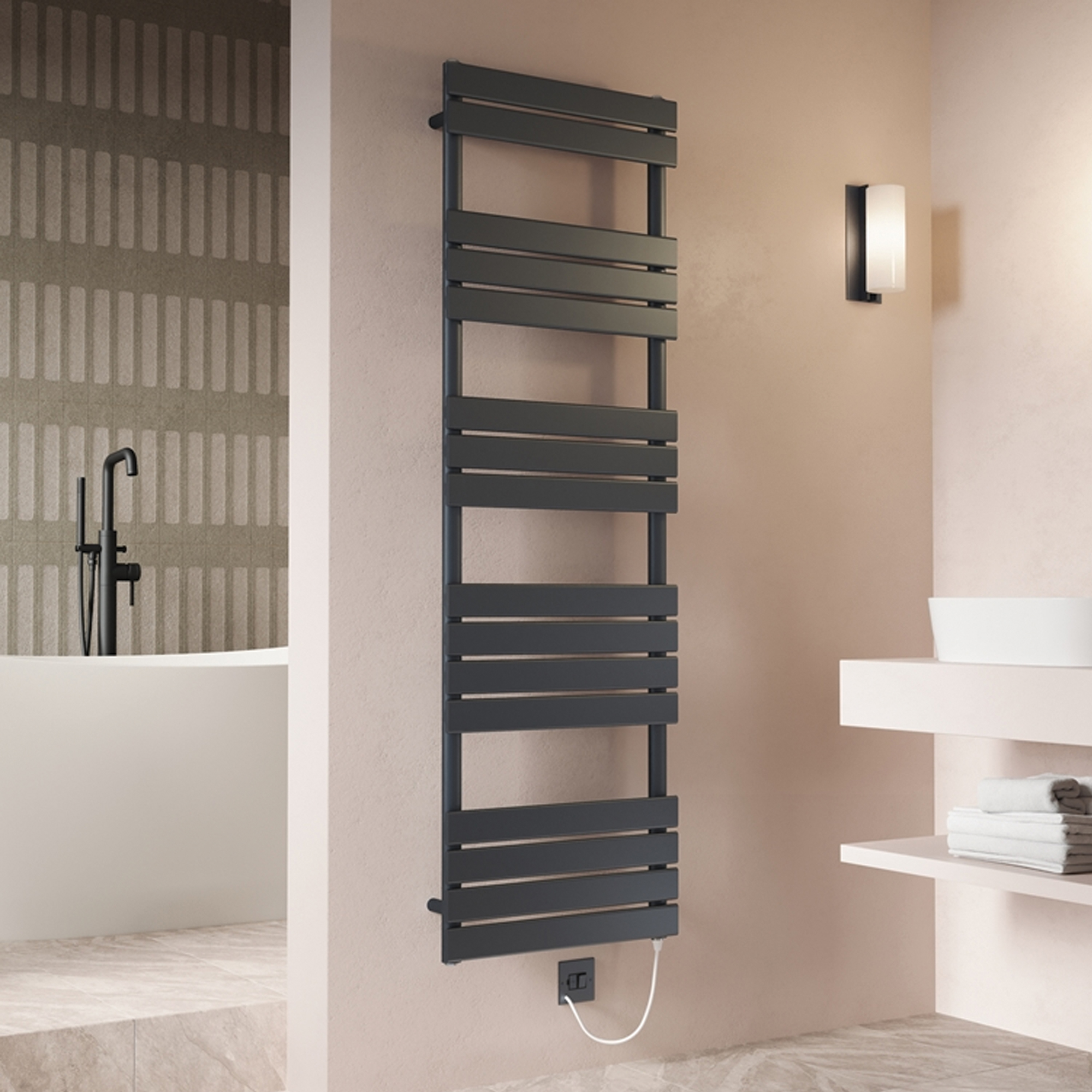 Toasty Hush Anthracite Electric Flat Panel Heated Towel Rail with Heating Element