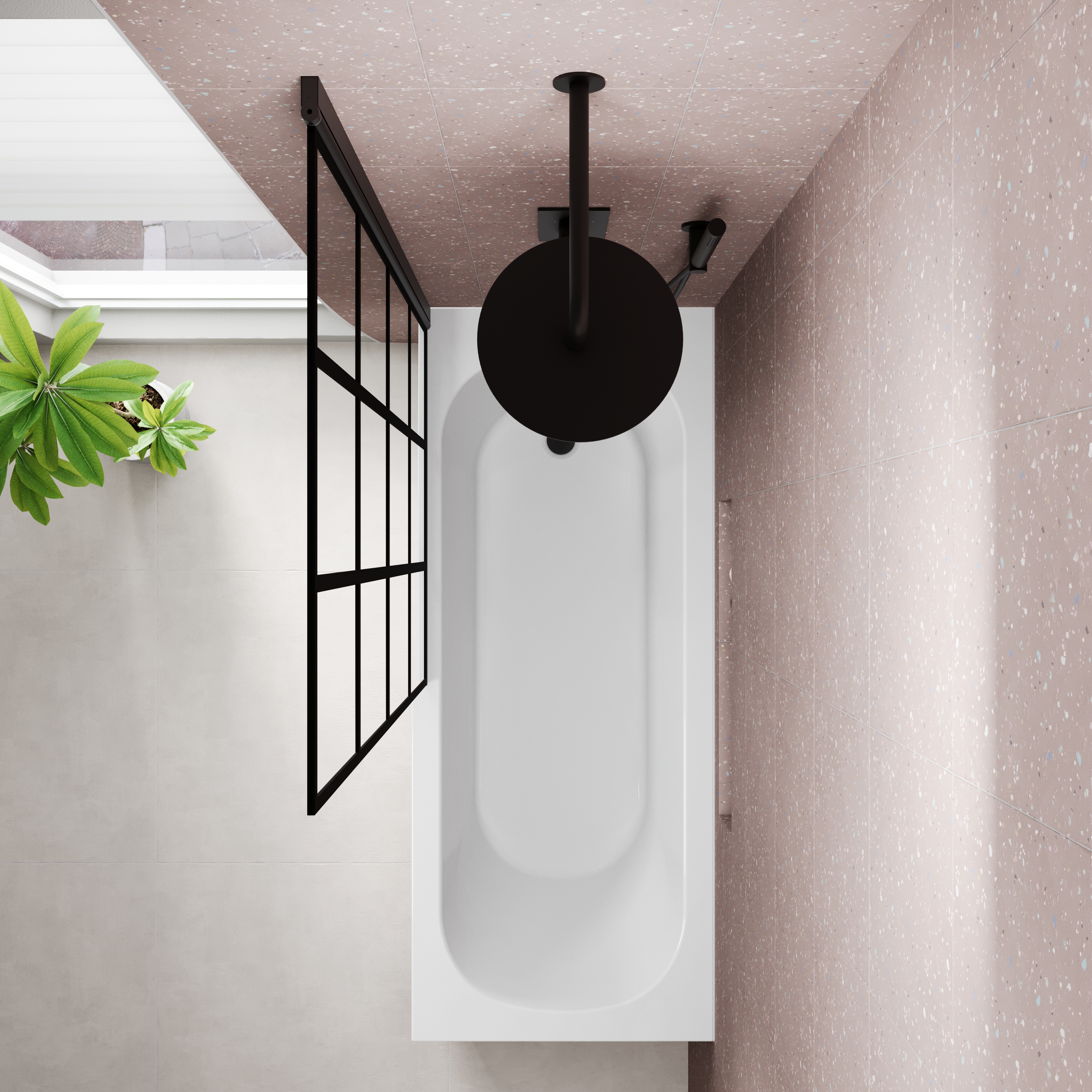 Armourcast Reinforced Single Ended Shower Bath & Matt Black Shower Screen