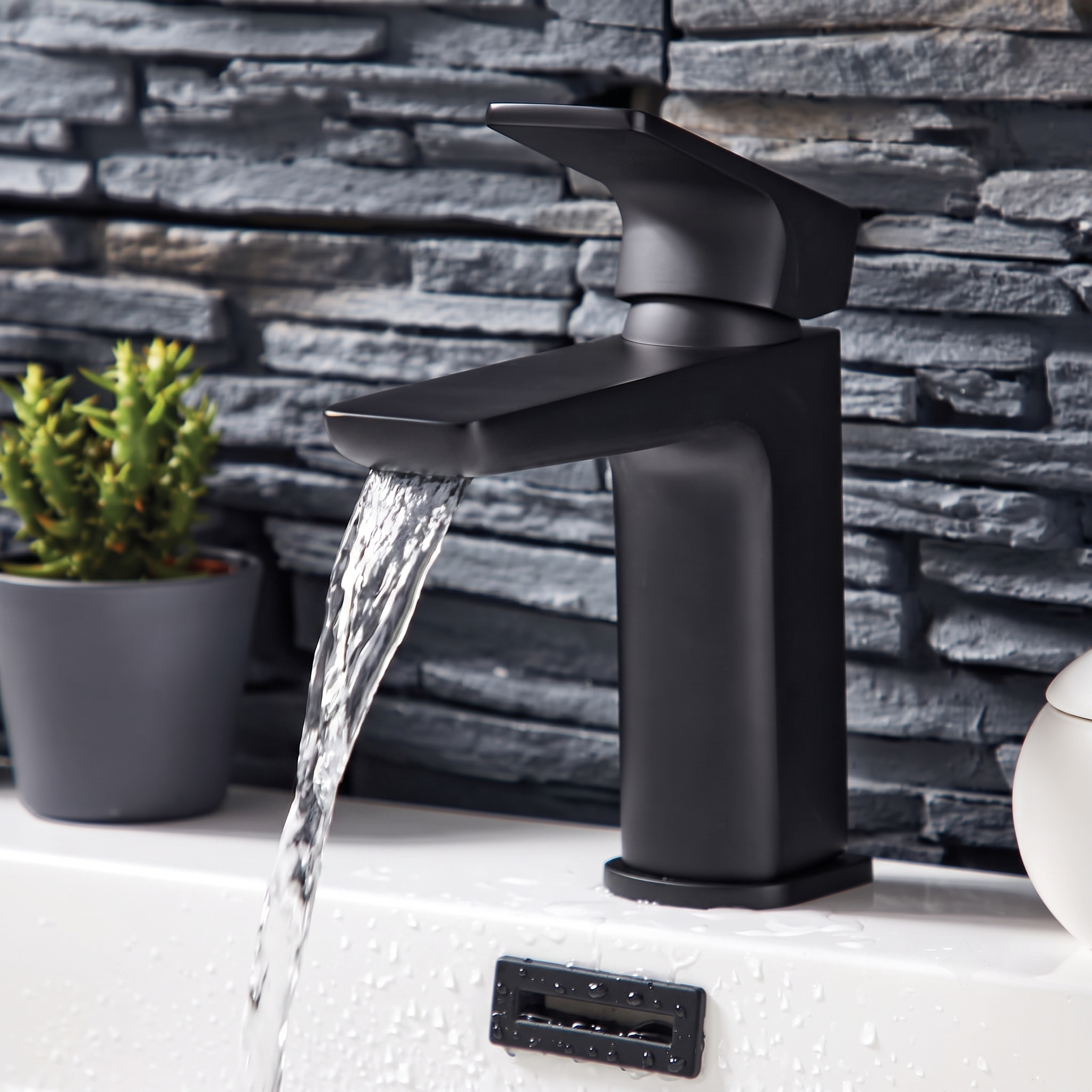 Harbour Status Basin Mixer Tap & Waste - Matt Black