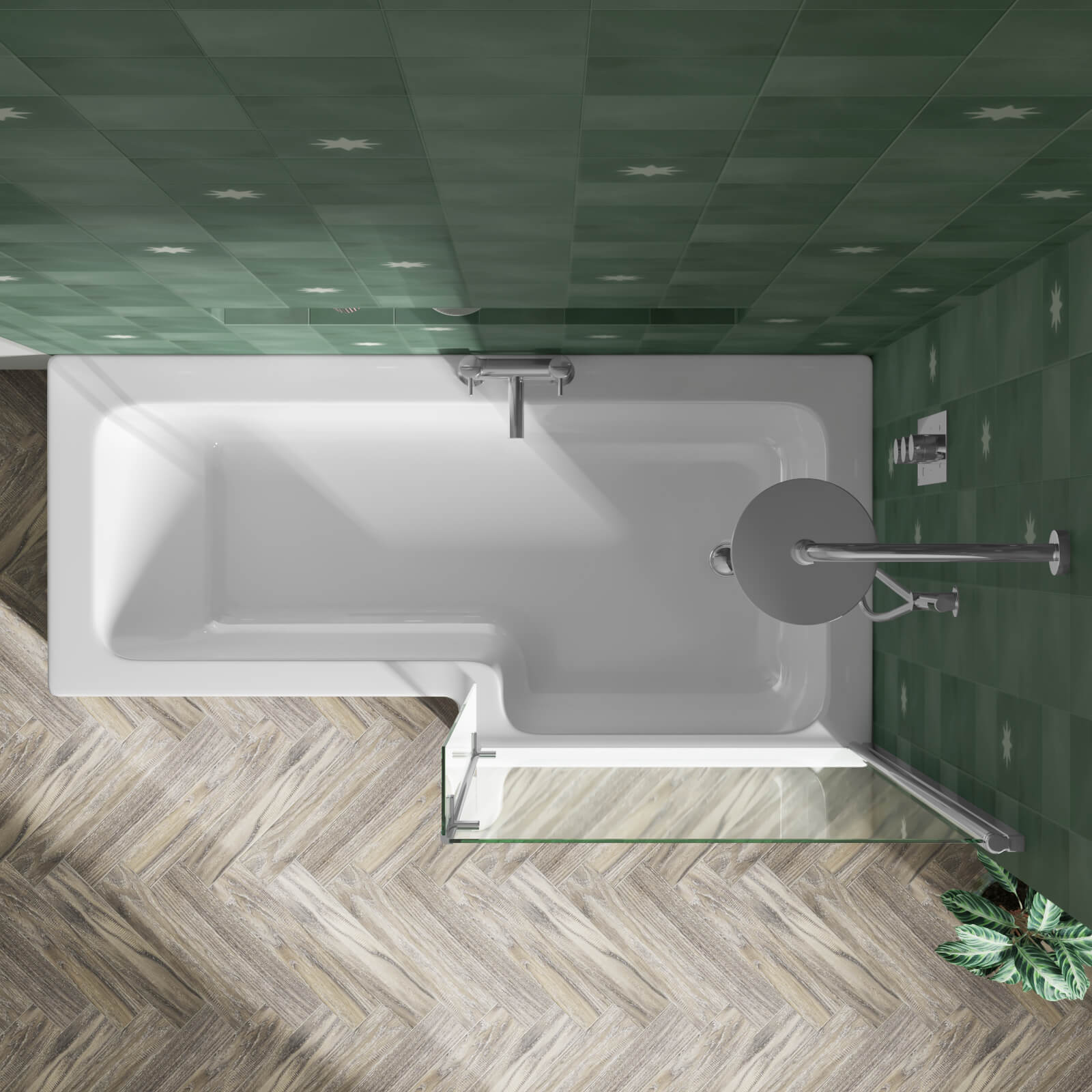 Drench L Shaped Shower Bath with Panel and Shower Screen - 1700mm