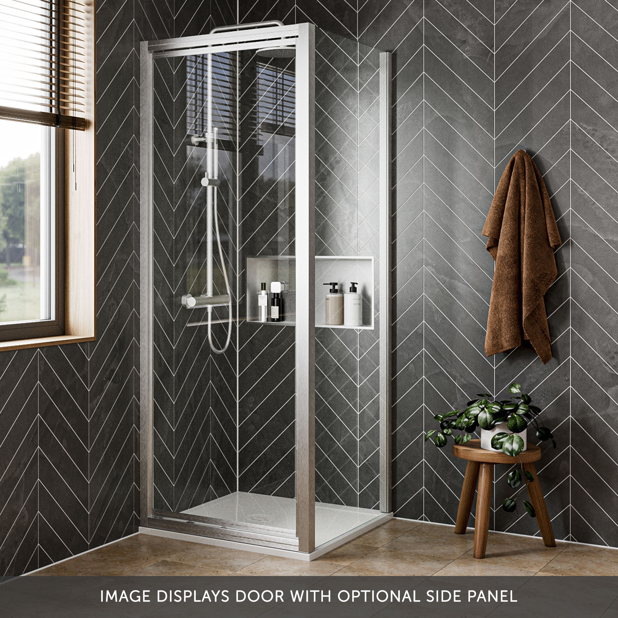 Crosswater Clear 6 6mm Brushed Stainless Steel Infold Door & Optional Side Panel