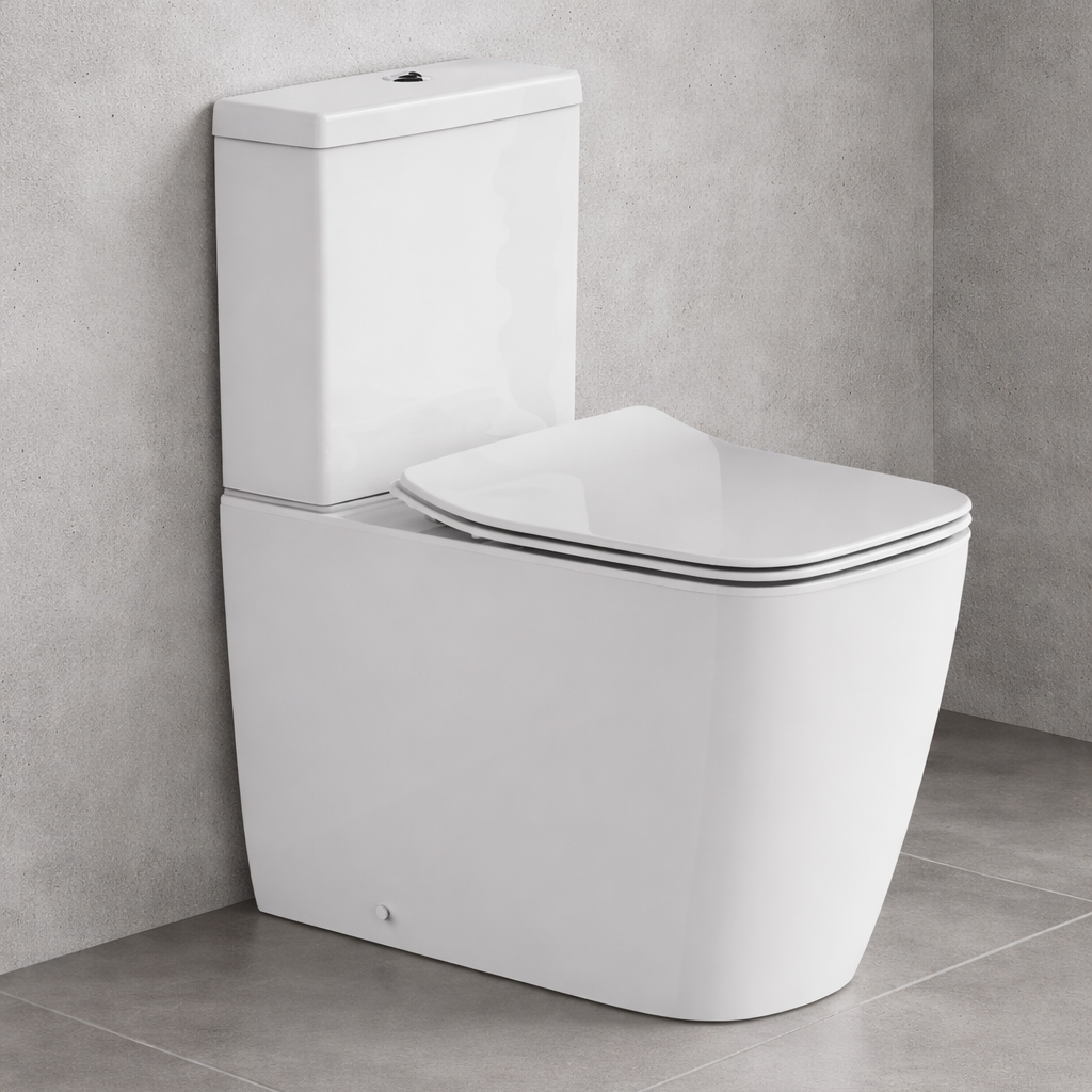 Britton Bathrooms Hoxton Square Rimless Back to Wall Close Coupled Toilet & Soft Close Seat