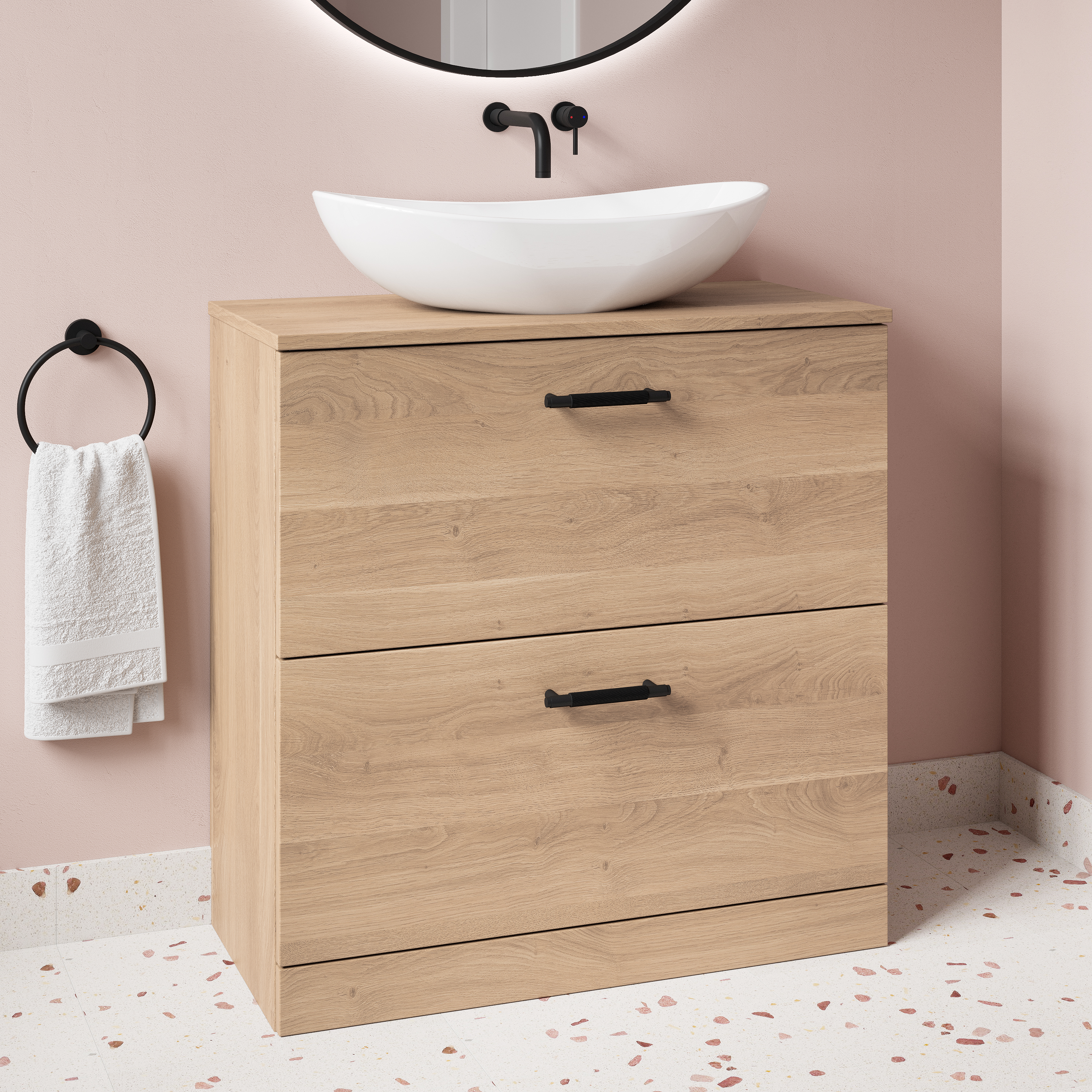 Erin 800mm Floorstanding 2 Drawer Vanity Unit & Countertop