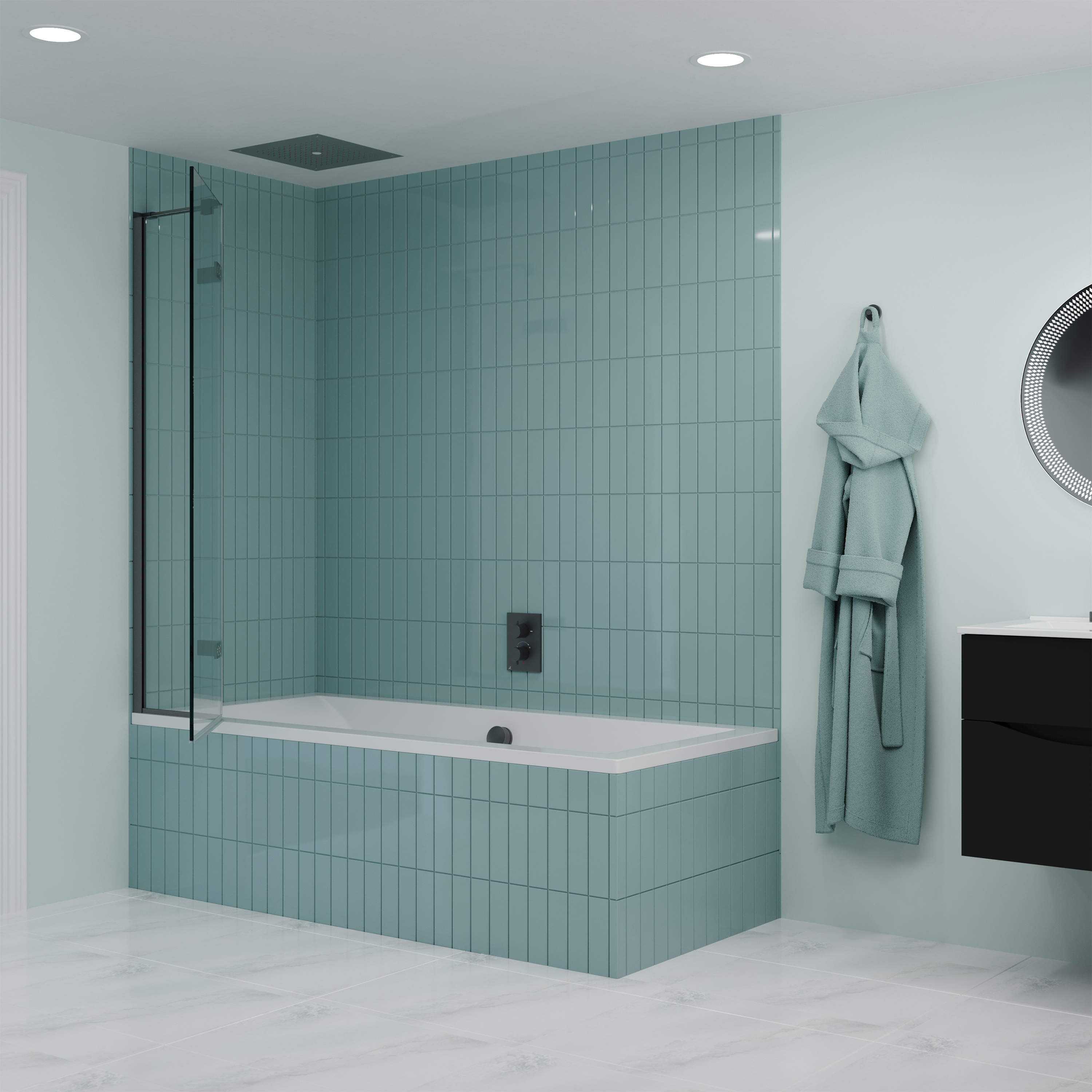 Crosswater Optix 10 Hinged Bath Screen with Inline Panel - Slate - 1500 x 900mm