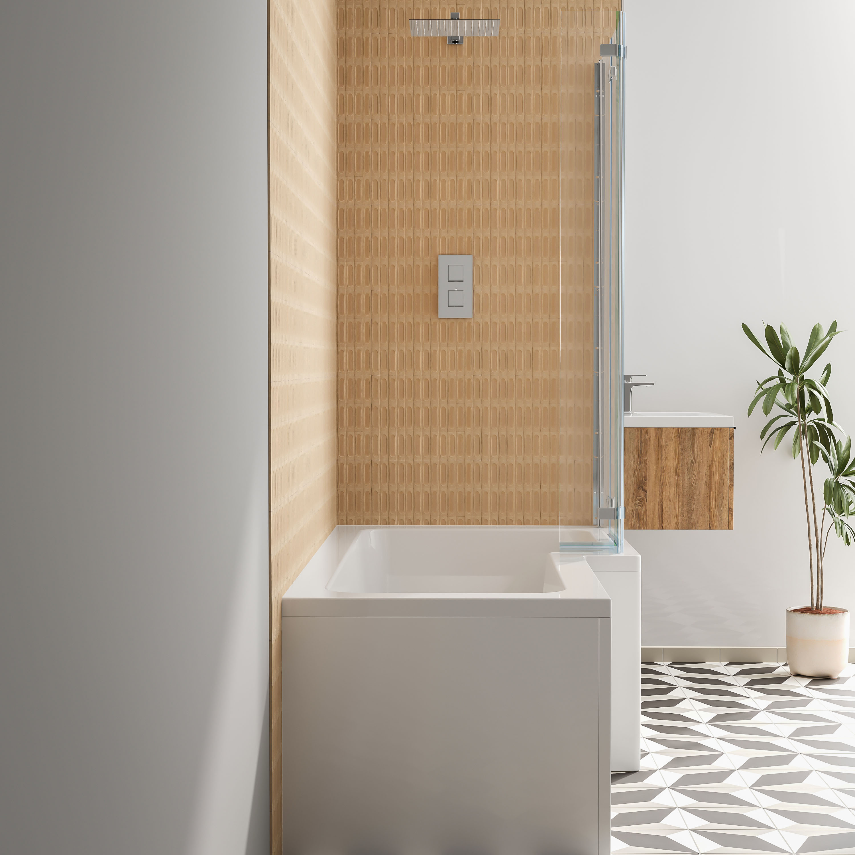 Armourcast Reinforced L Shape Single Ended Bath with Panel & Shower Screen - 1700 x 700