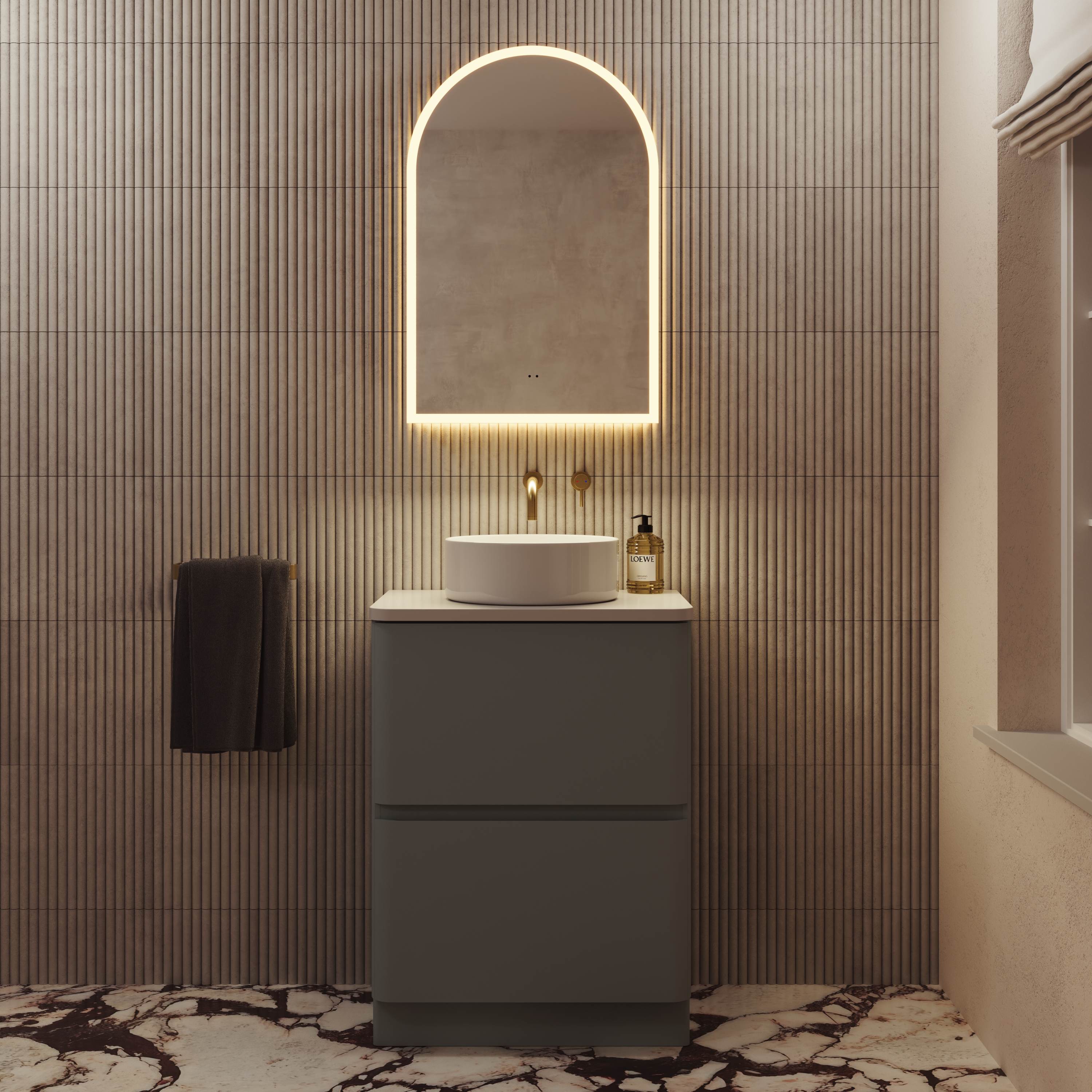 Harper LED Arch Mirrored Cabinet with Demister Pad, Shaver Socket & Colour Change Lights - 500 x 750mm