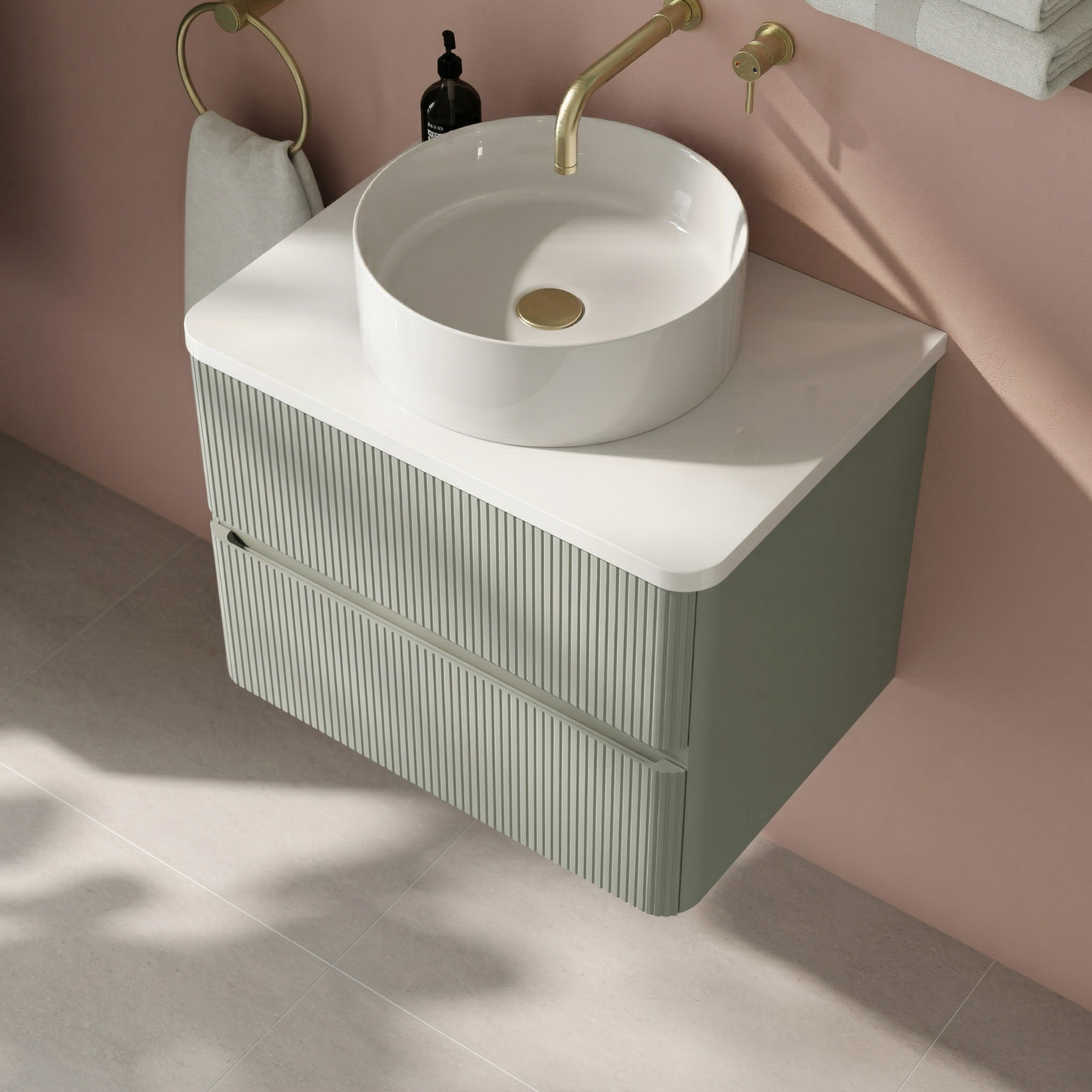 Drench Origin 600mm Fluted Wall Mounted Vanity Unit & Countertop