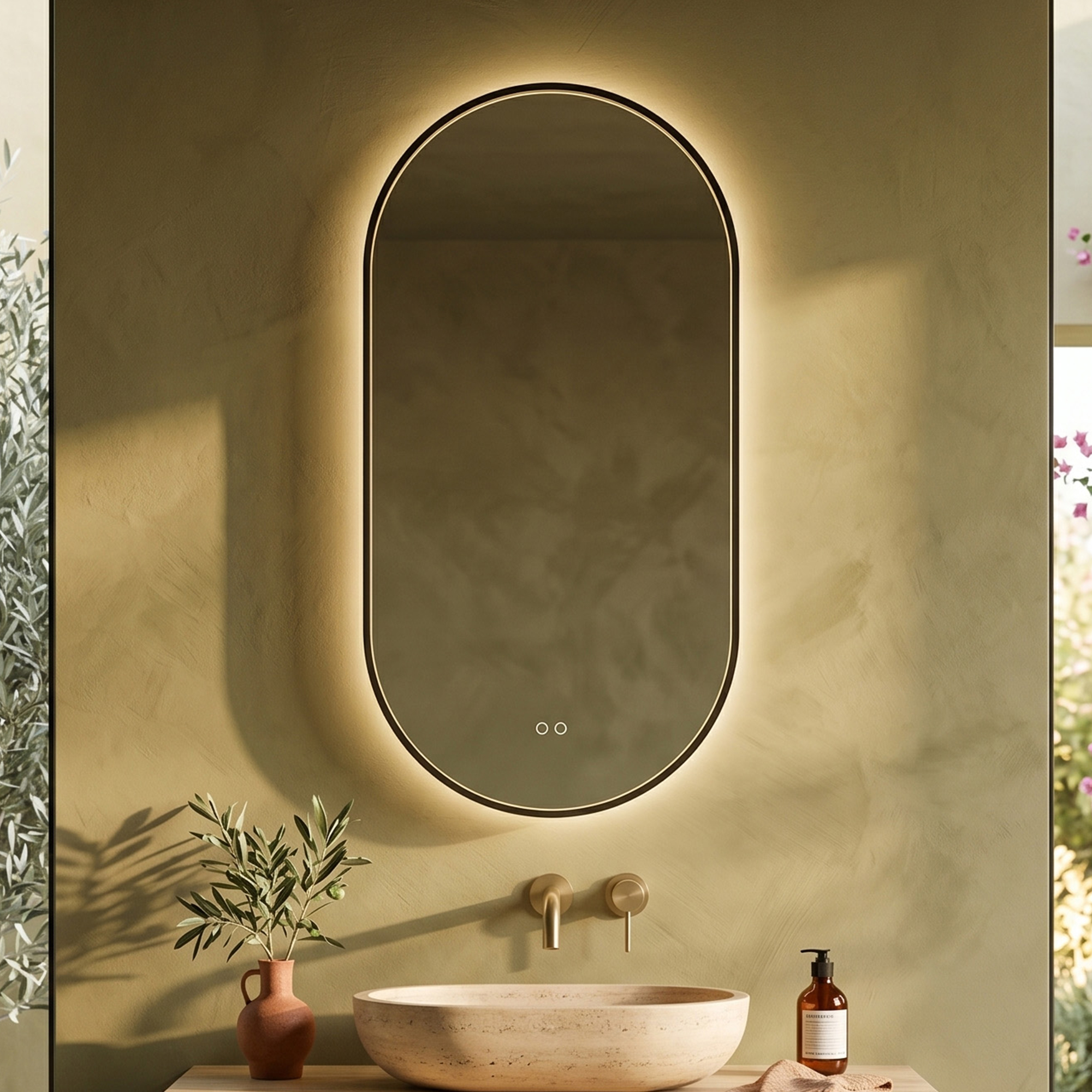 Origins Living Kingsley Matt Black Illuminated Capsule Mirror with Colour Change Lights - 500 x 1000mm