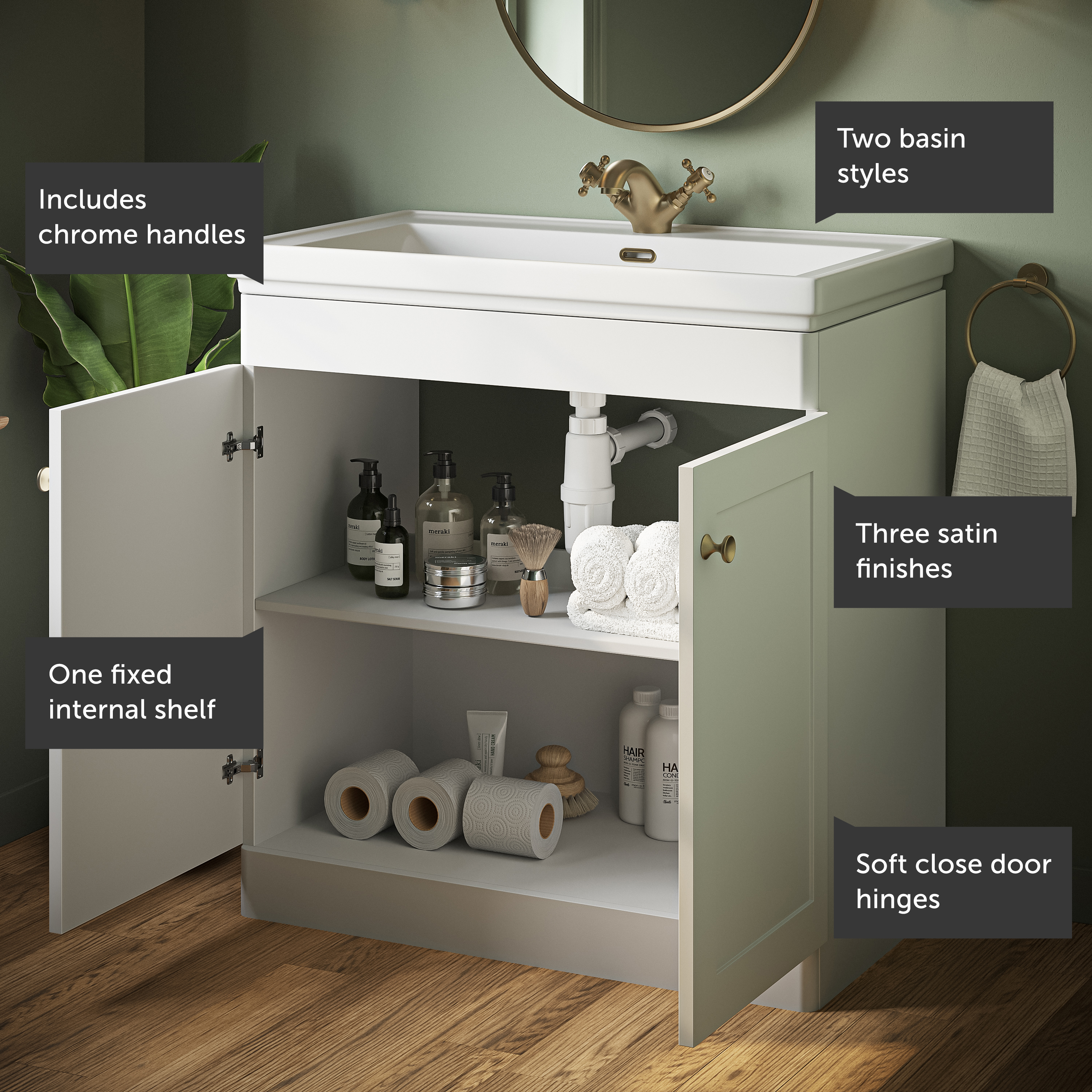Butler & Rose Ophelia 800mm Floorstanding 2 Door Vanity Unit & Basin