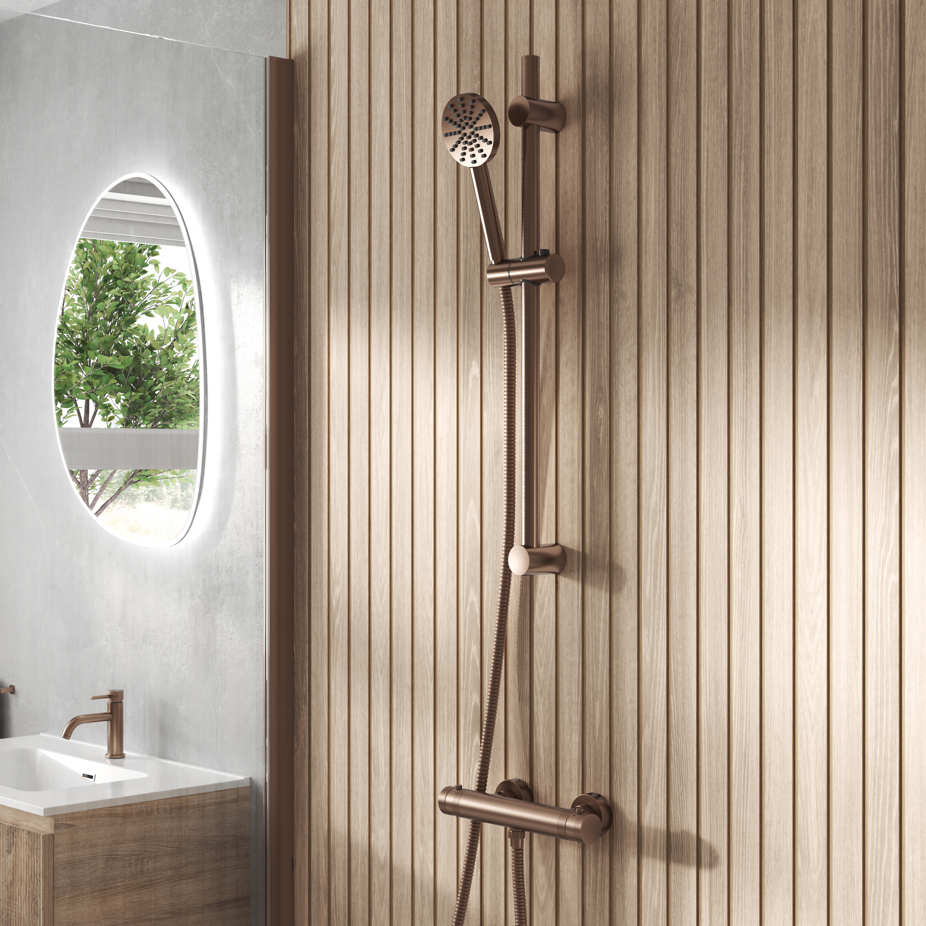 Core 1 Outlet Exposed Thermostatic Bar Valve & Fluted Slide Rail Shower Kit