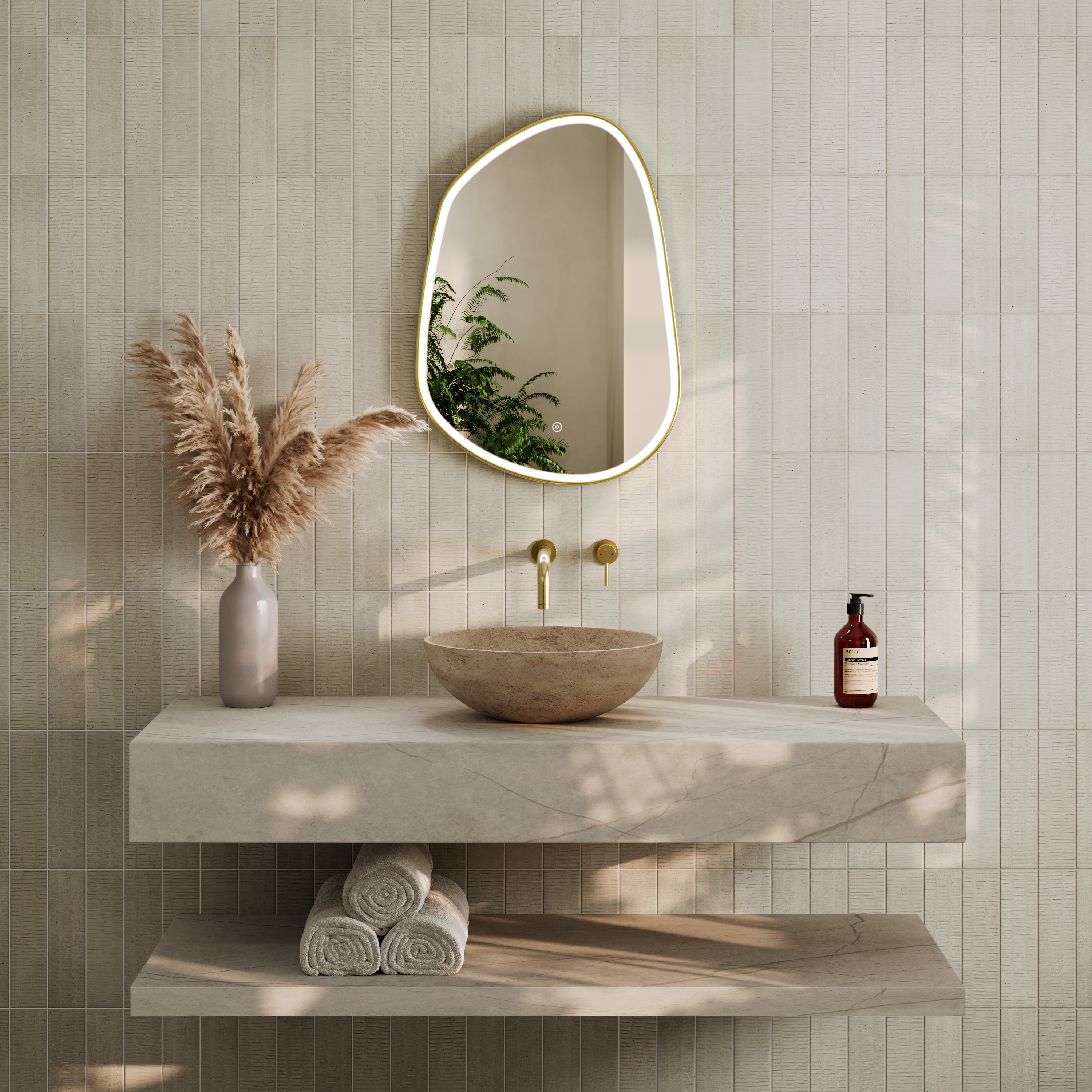 Organics Pond LED Illuminated Framed Mirror with Demister Pad & Colour Change Lights - 500 x 700mm